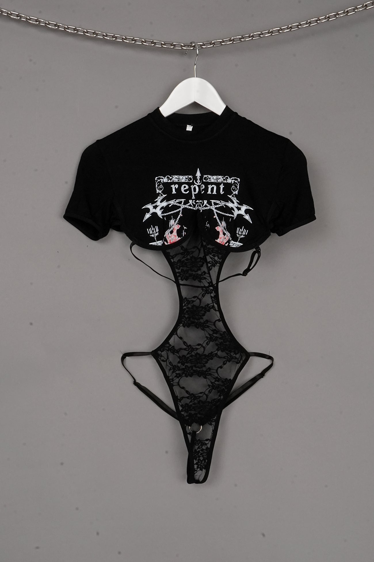 LINGERIE LACE BODYSUIT BLACK