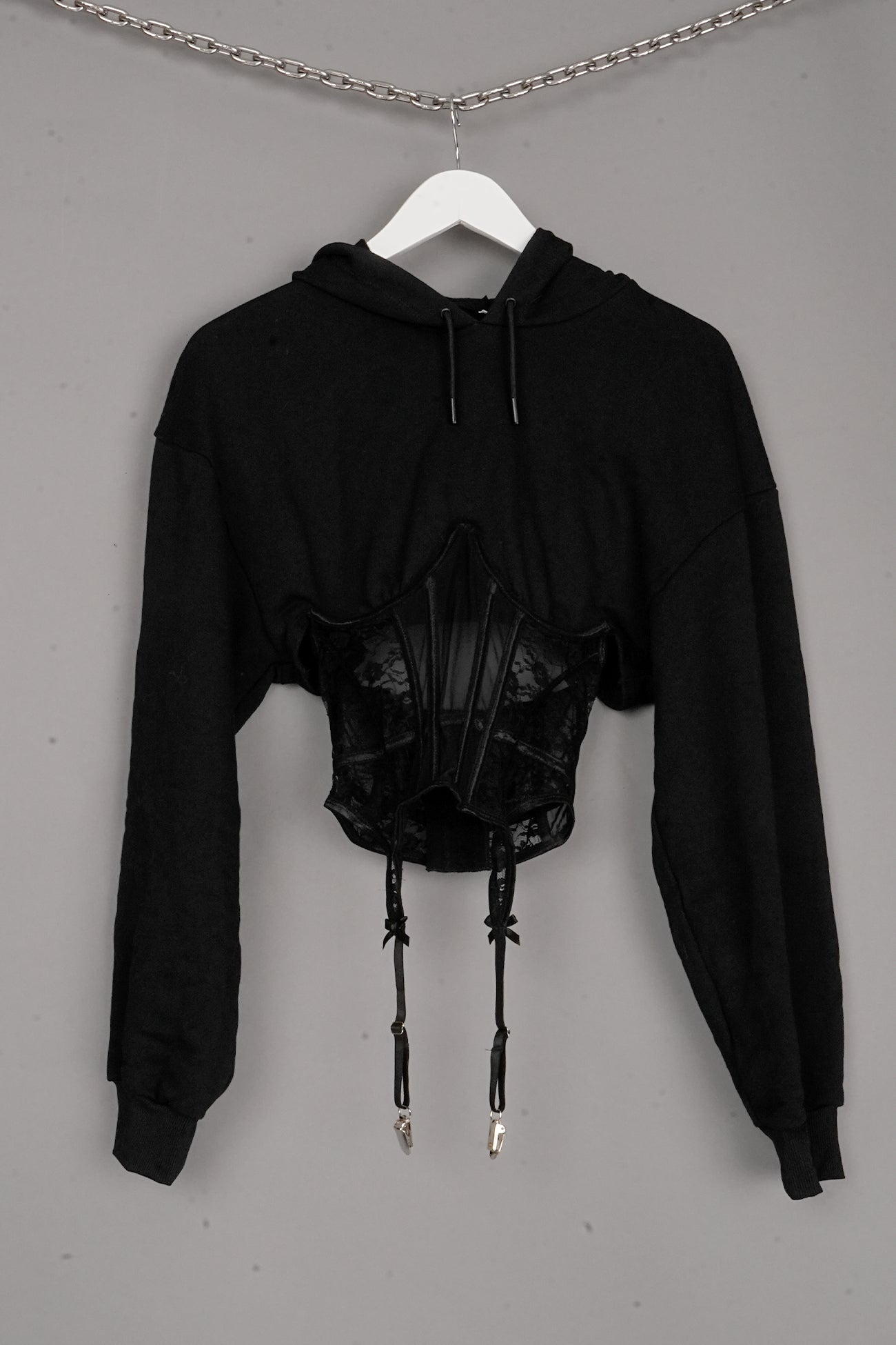 LACE CORSET HOODIE BLACK