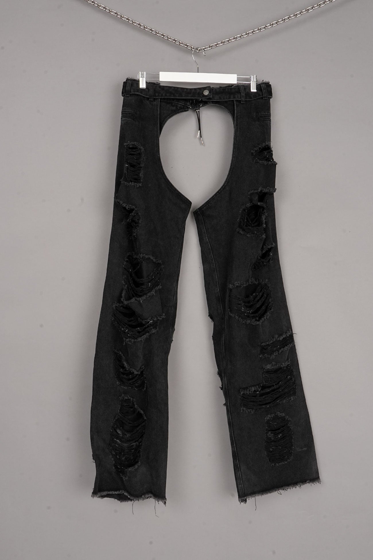 DISTRESSED DENIM CHAPS