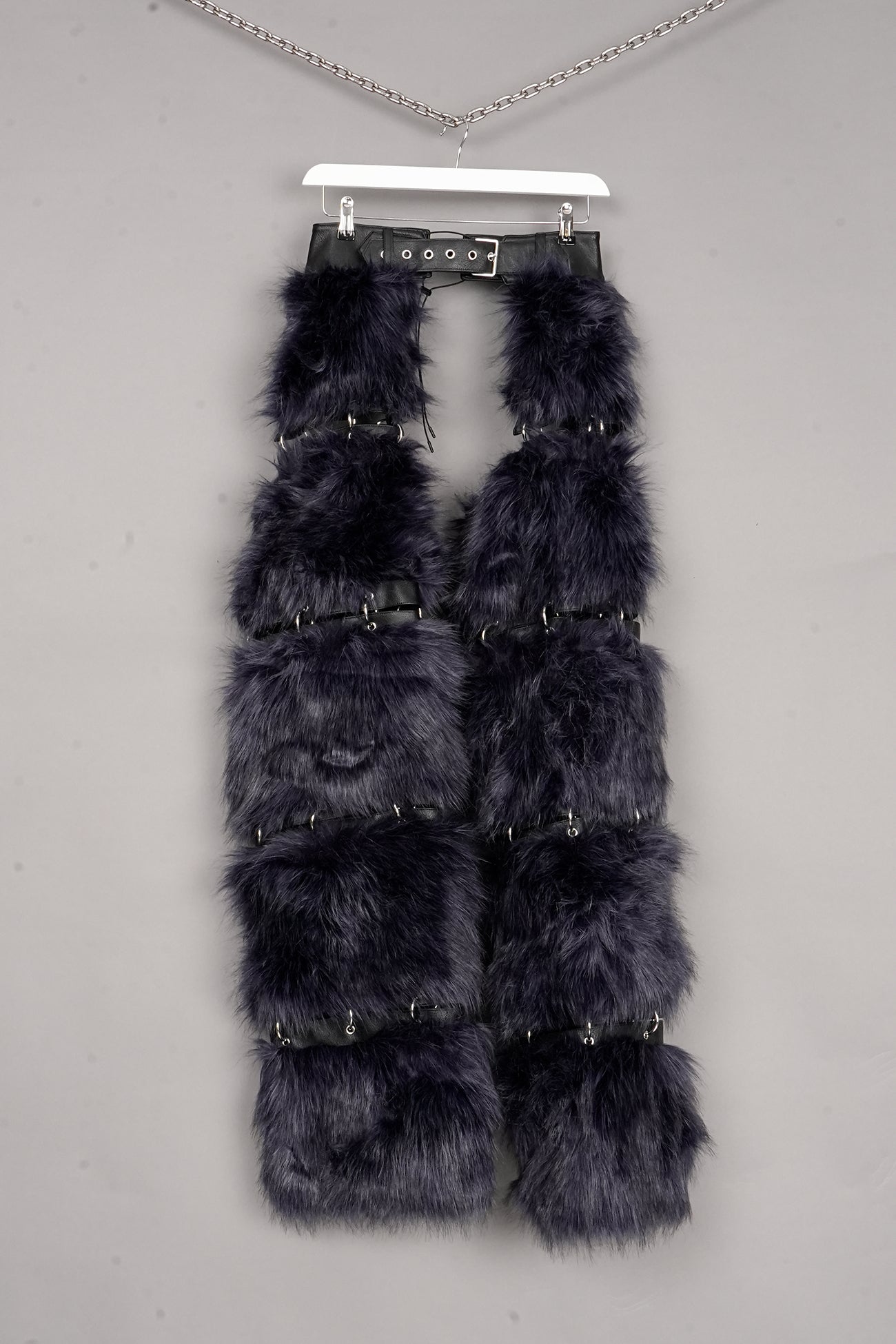 Detachable FAUX FUR CHAPS with openable METAL RINGs