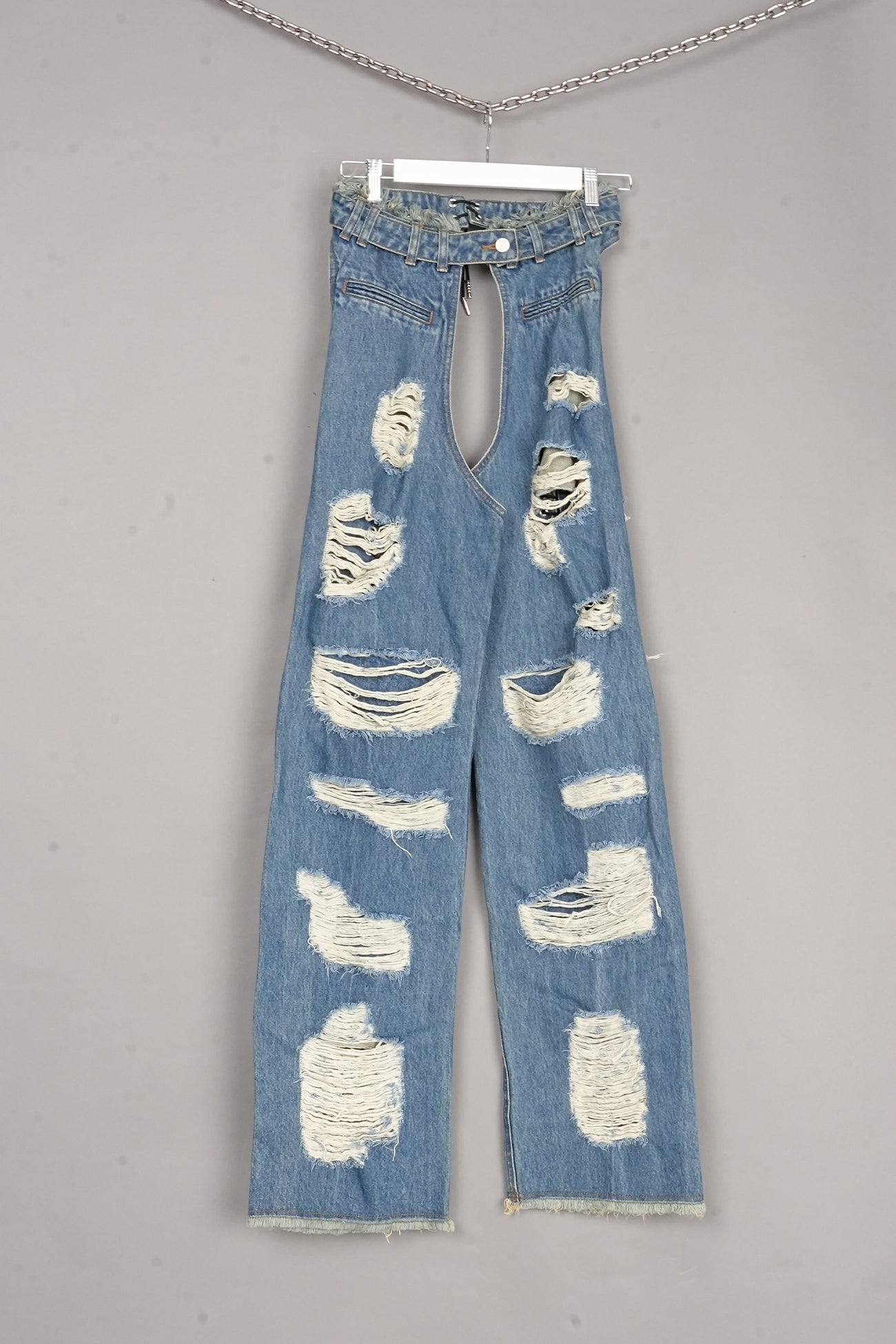 DISTRESSED DENIM CHAPS