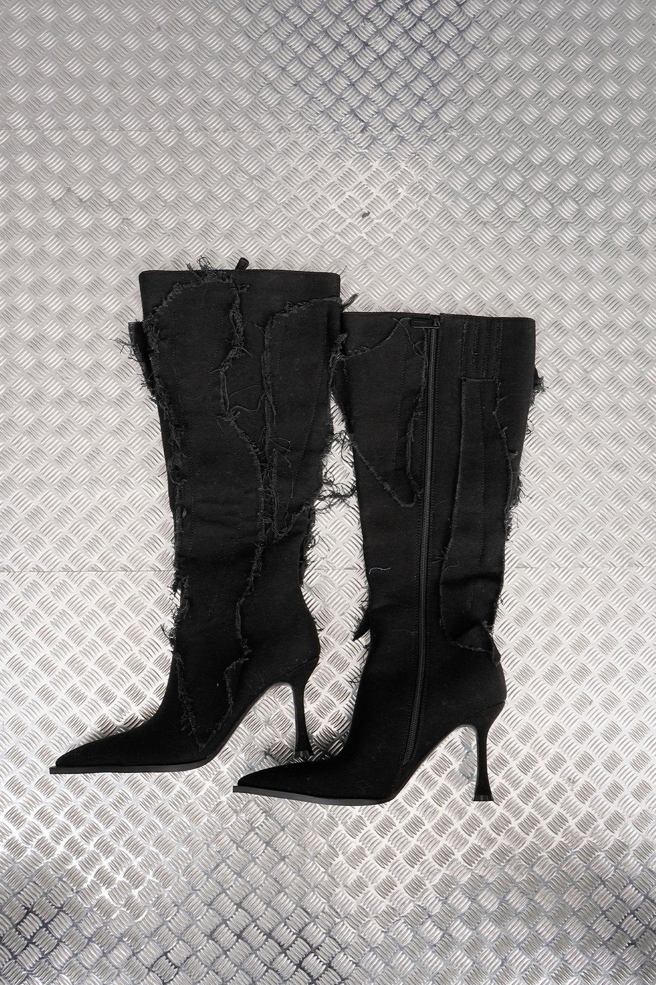 DISTRESSED DENIM BOOTS - ONE OFF