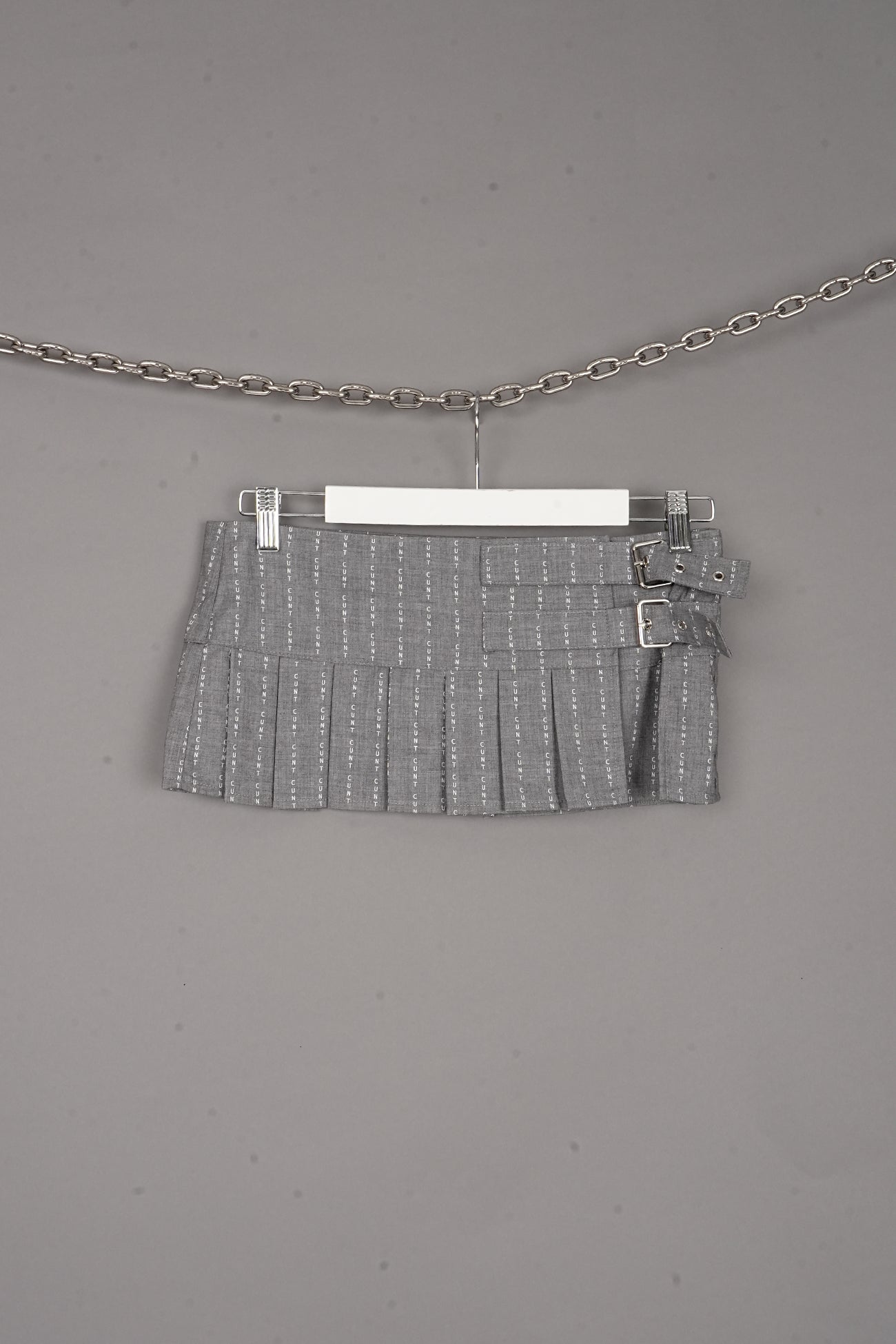 CUNT PRINT PLEATED MINI SKIRT GREY - ONE-OFF