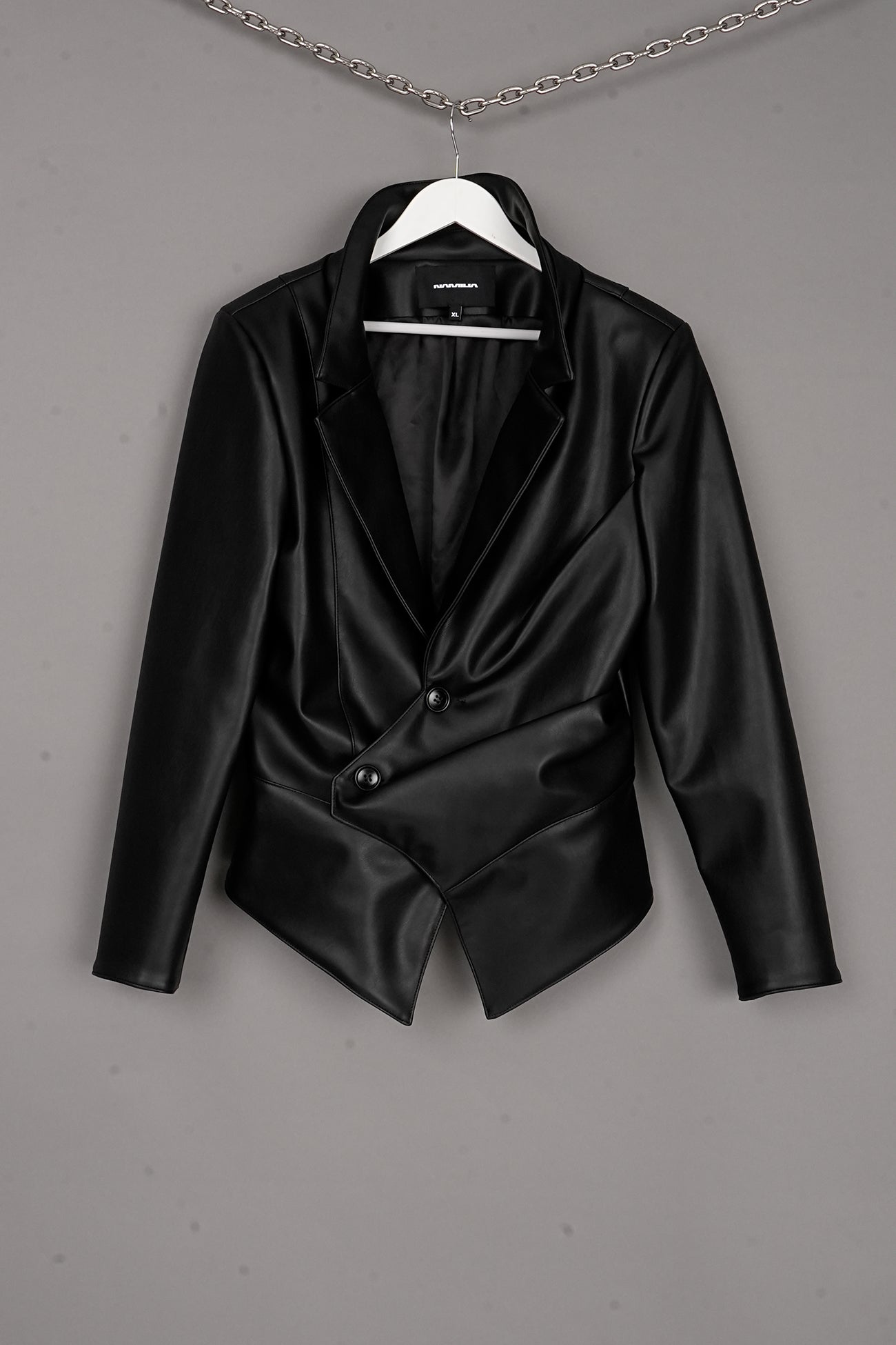 DRAPED PU LEATHER BLAZER BLACK