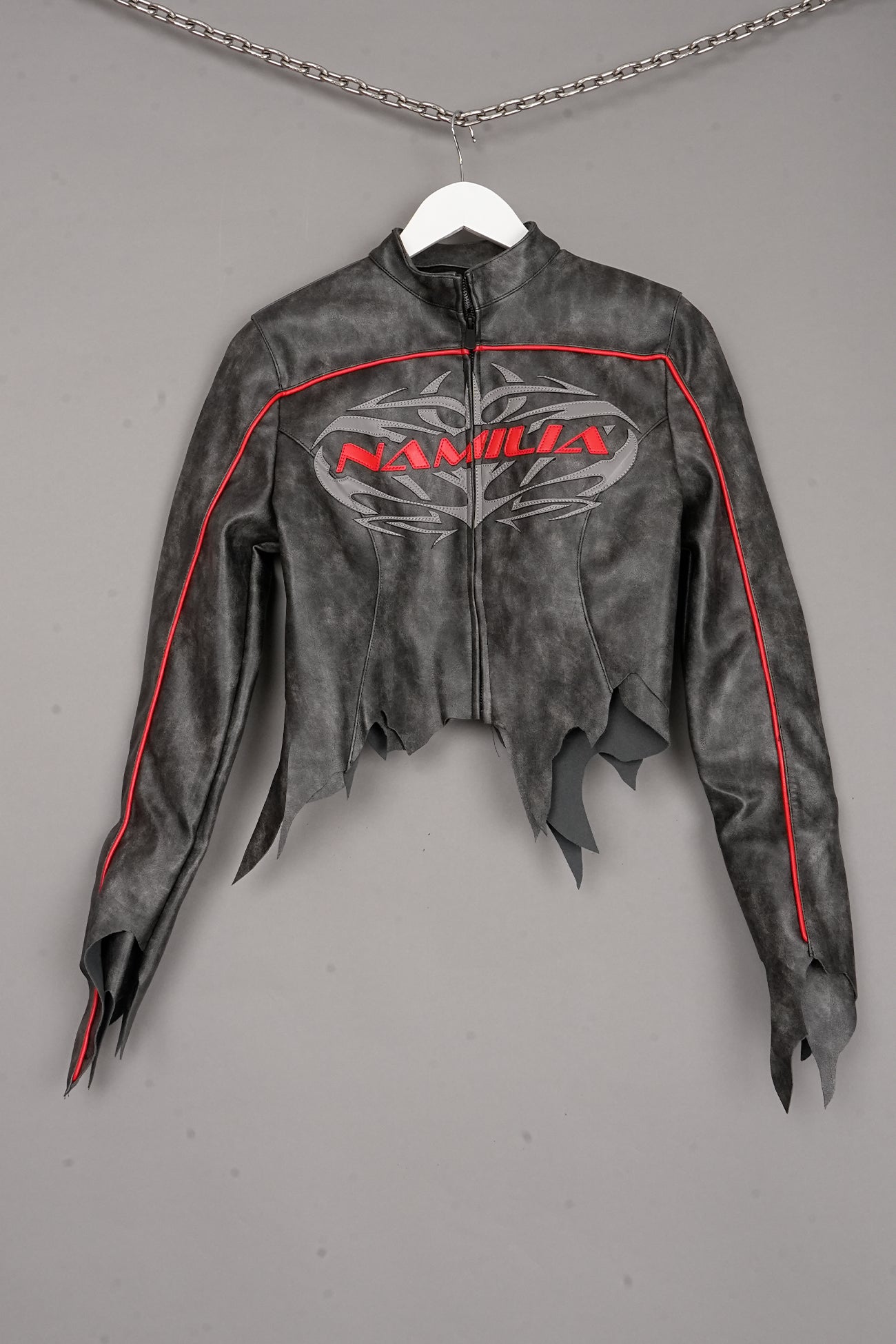 SHREDDED MOTO JACKET WASHED BLACK