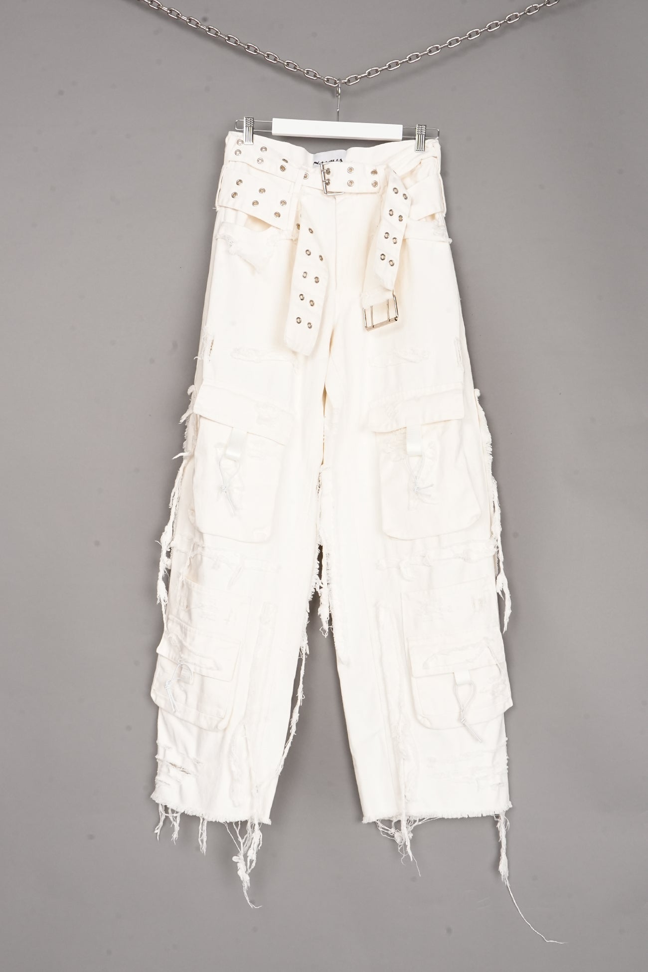 WIDE LEG DISTRESSED DENIM PANTS WHITE