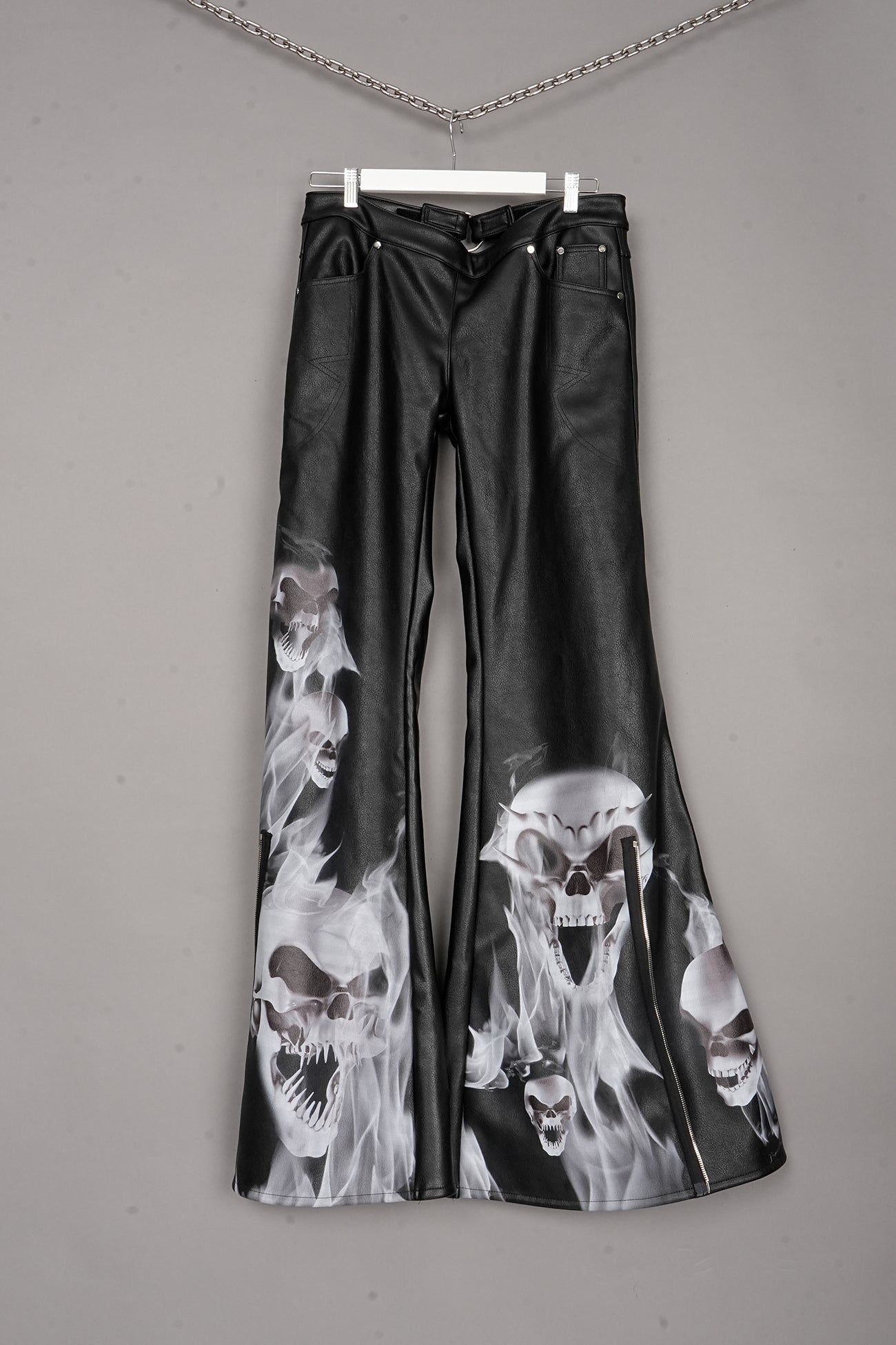 SCULL PRINT ADJUSTABLE WIDE LEG PANTS
