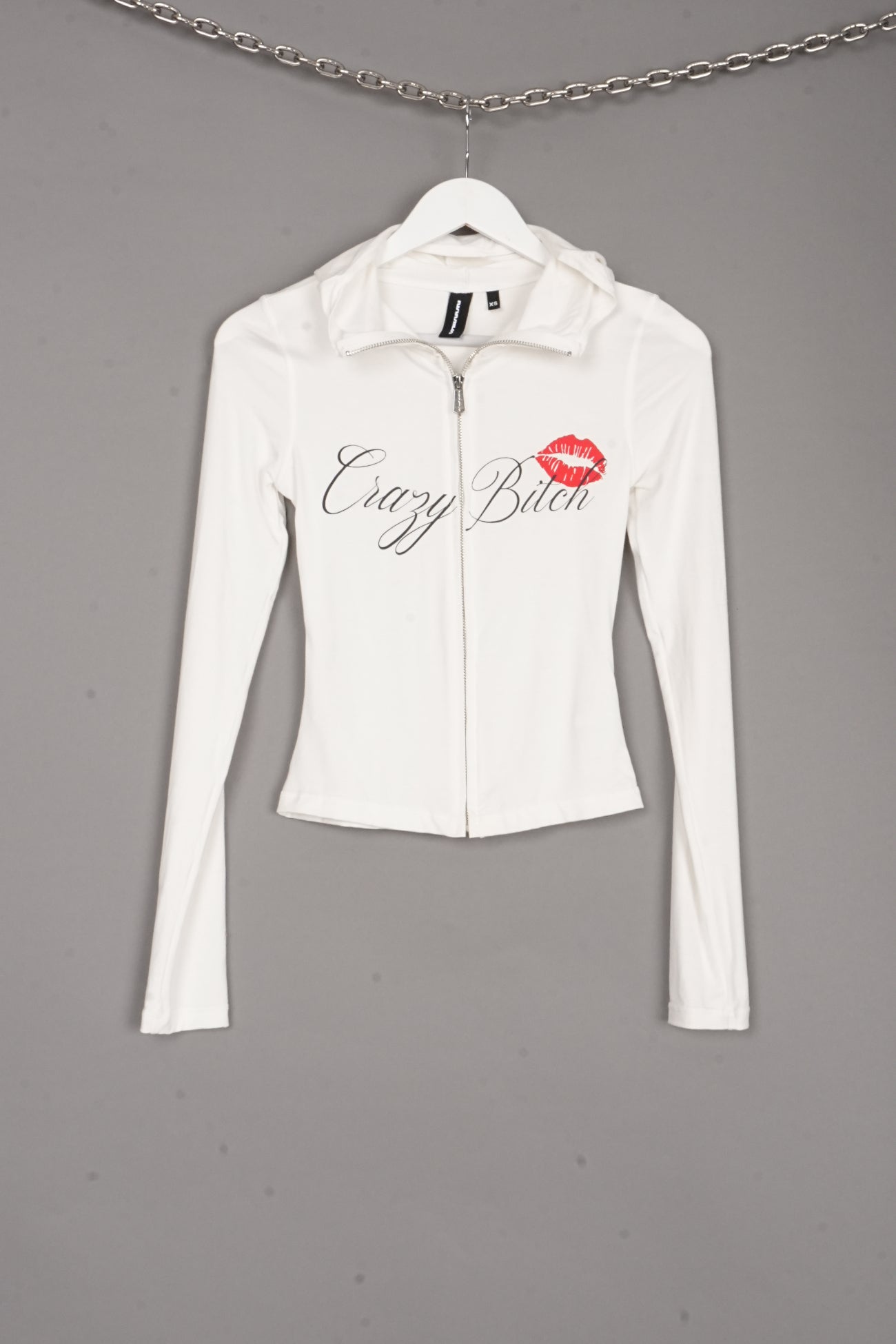 CRAZY BITCH HOODED JACKED WHITE