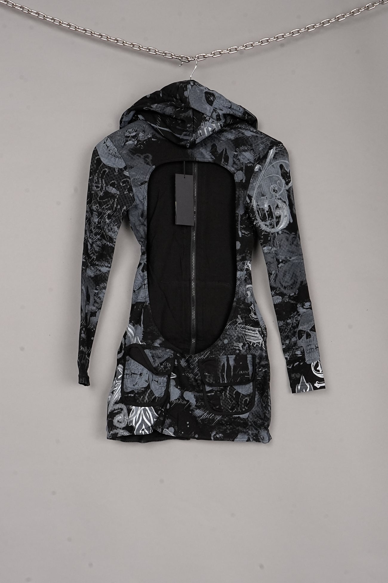 Totally Hooded Mini Dress x black print