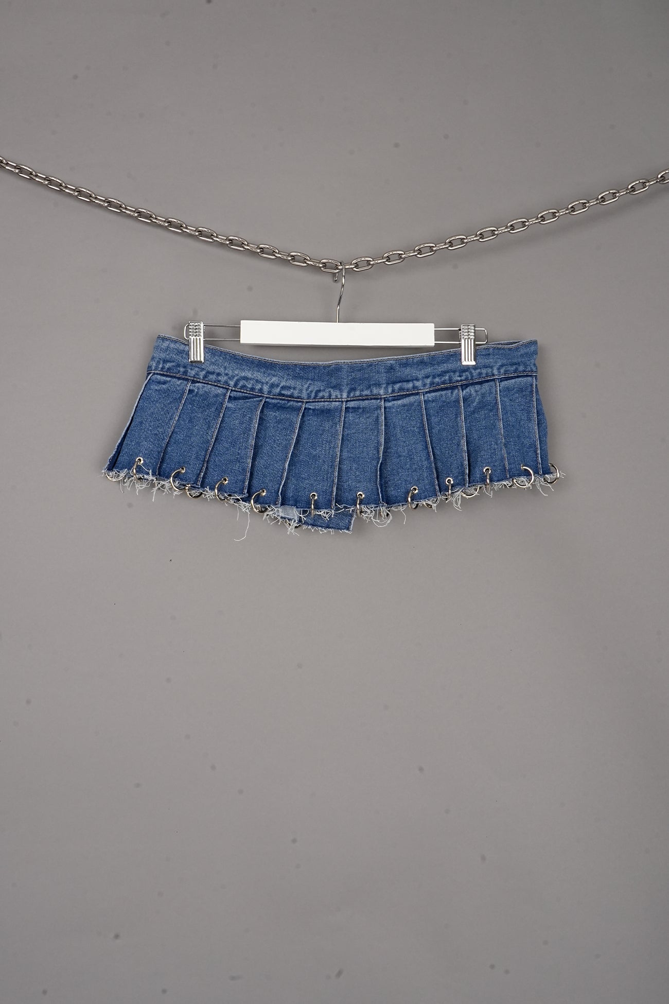 Denim Pleated Mini Skirt With Rings BLUE X