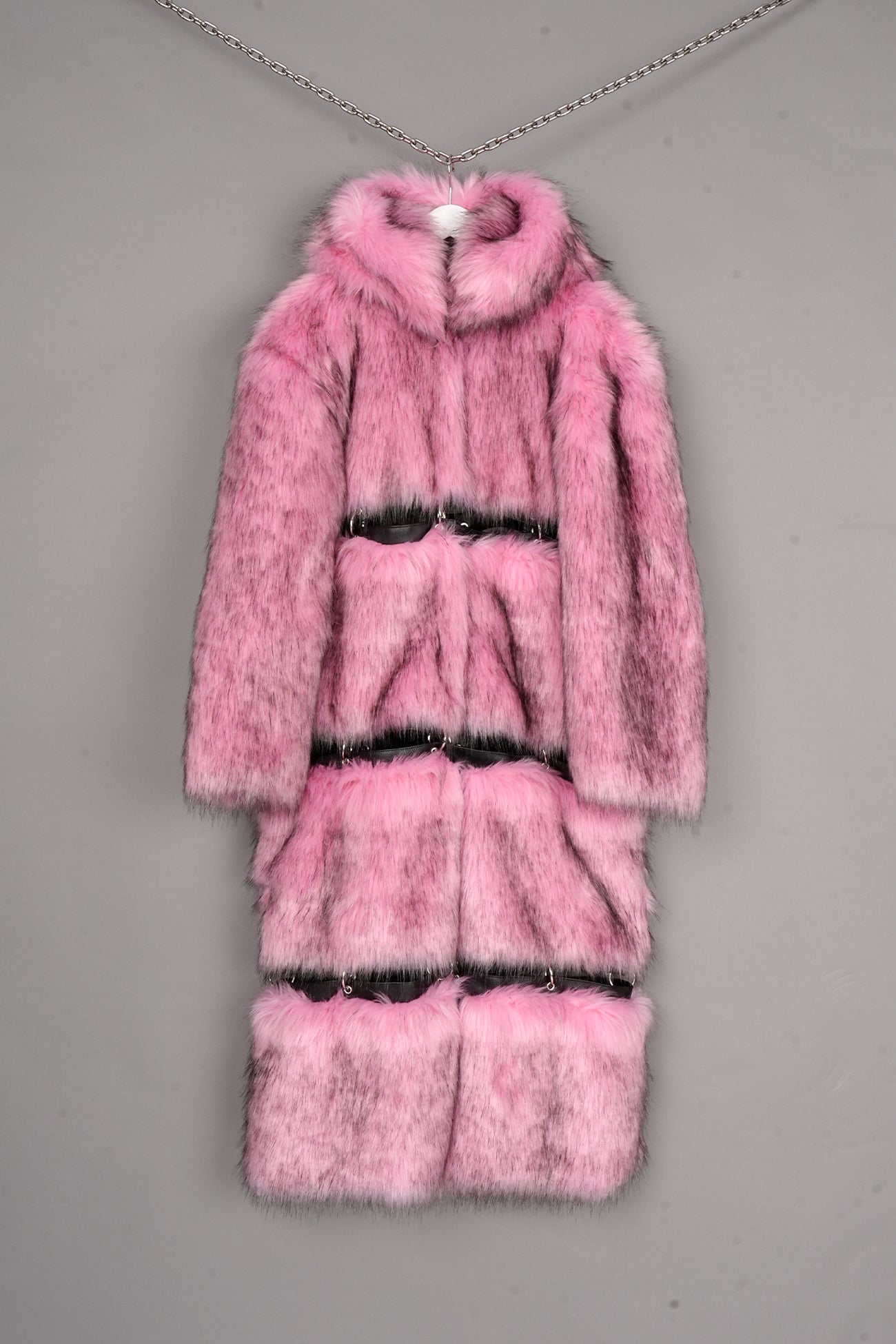 detachable FAUX FUR COAT WITH openable METAL RINGS PINK