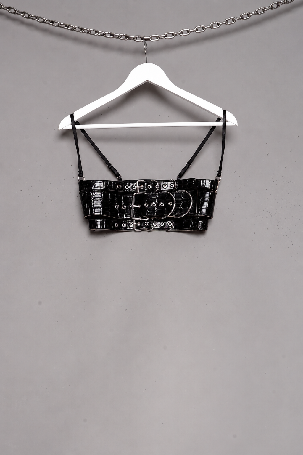 VEGAN LEATHER BLACK CROC BELT TOP