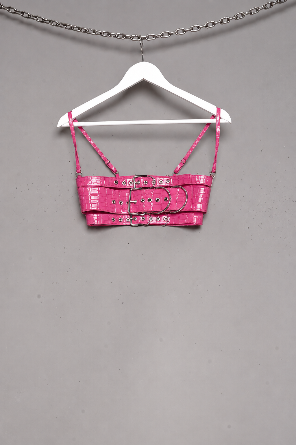 VEGAN LEATHER PINK CROC BELT TOP