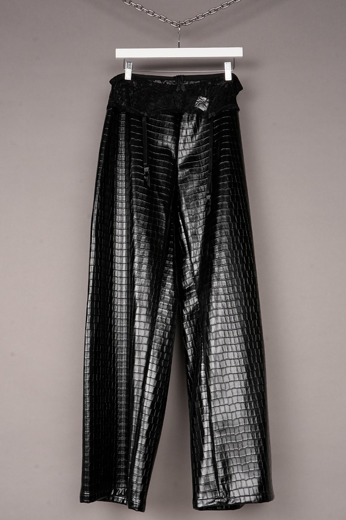 VEGAN LEATHER CROC GARTER OFFICE PANTS