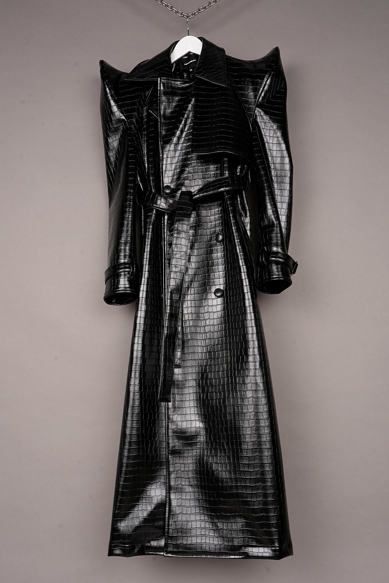 VEGAN LEATHER BLACK CROC DOOMSDAY TRENCH COAT - ONE OFF