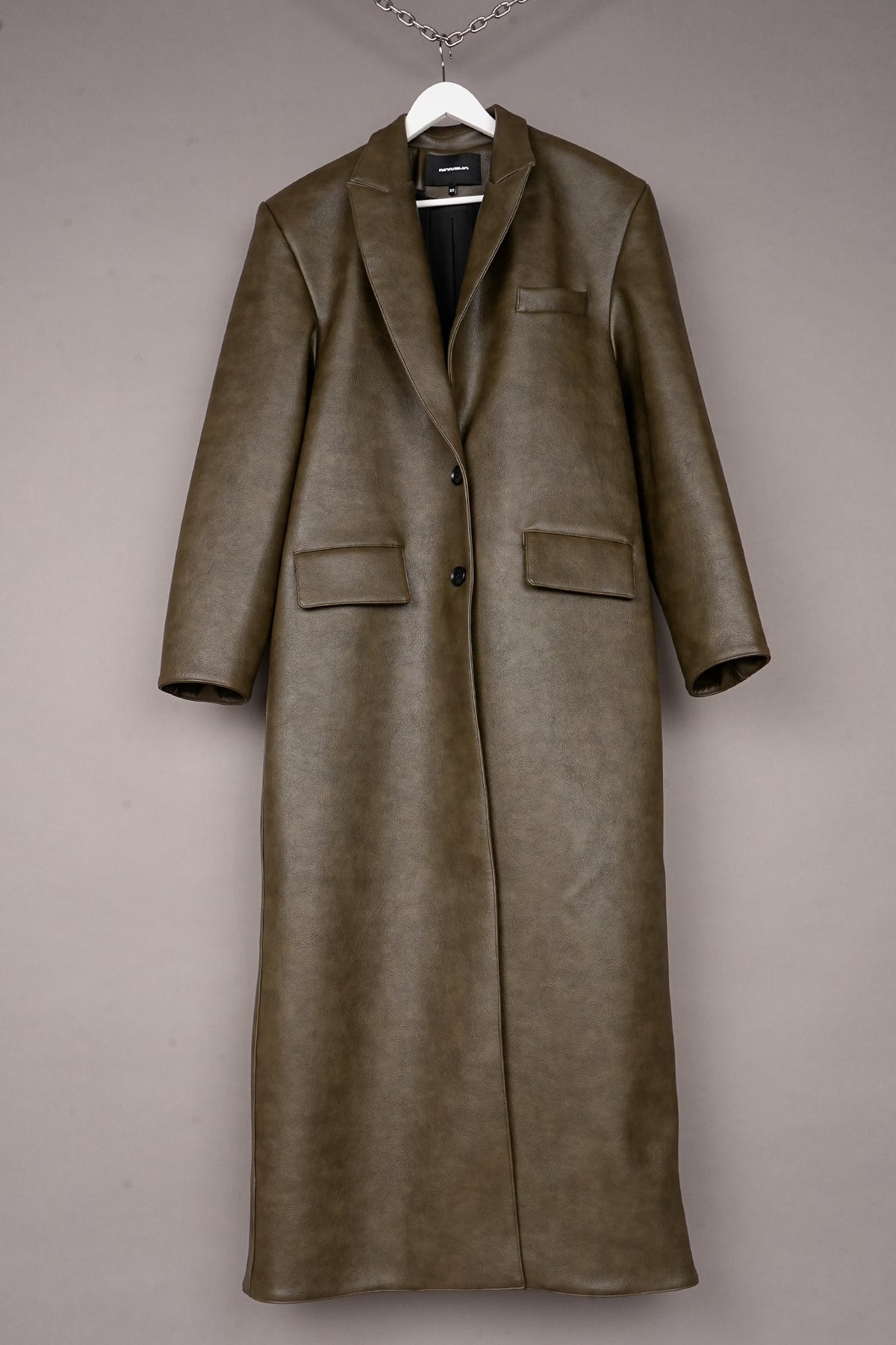 OLIVE VEGAN LEATHER BLAZER COAT