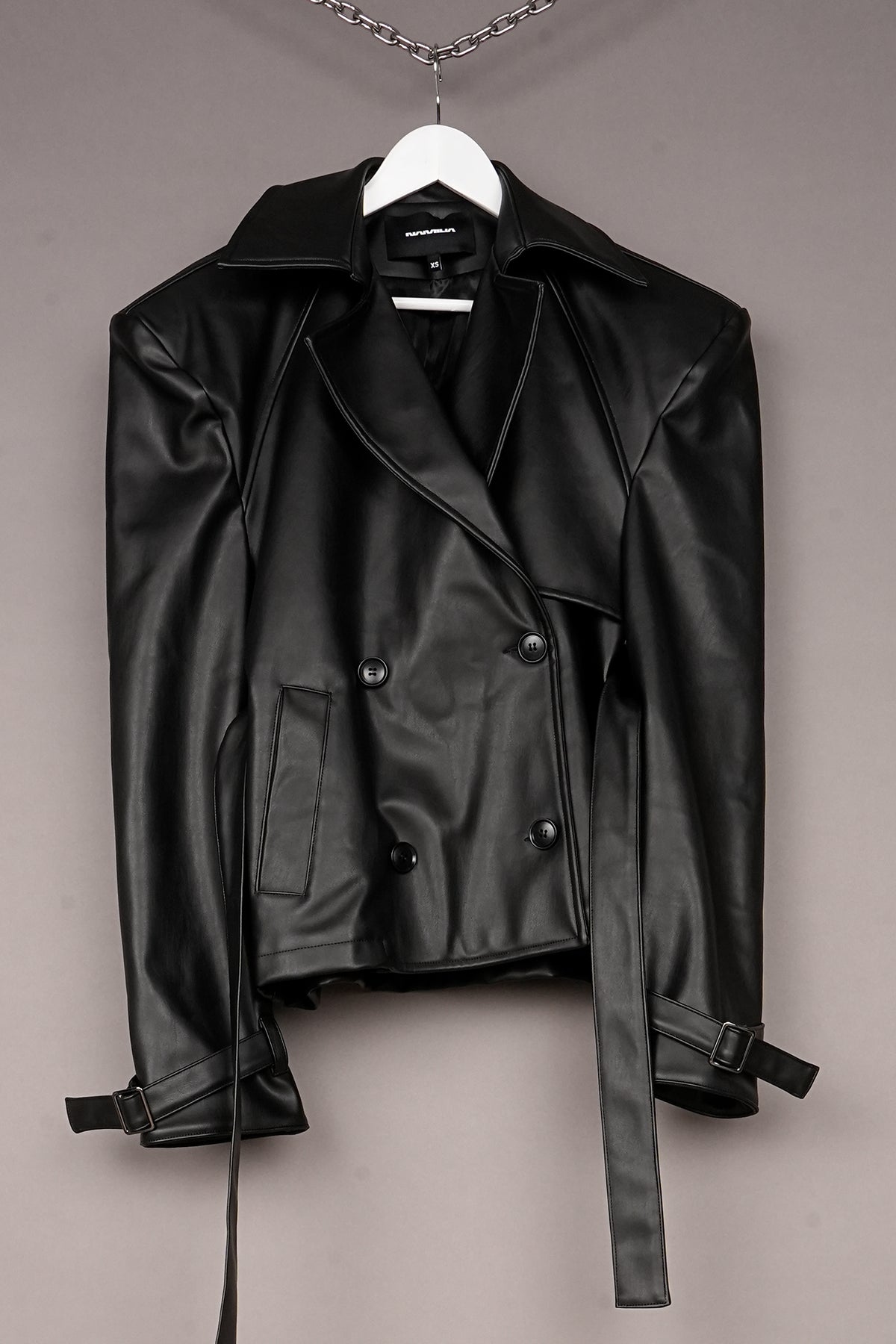 VEGAN LEATHER BIKER TRENCH JACKET - ONE OFF