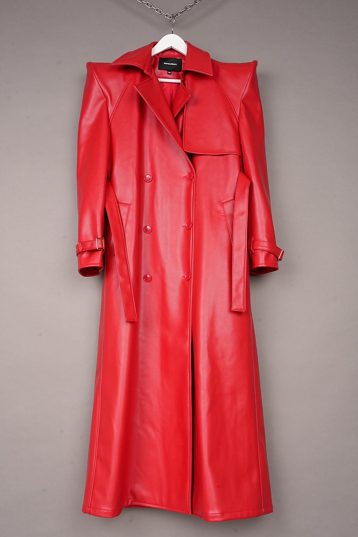 RED DOOMSDAY VEGAN LEATHER TRENCH