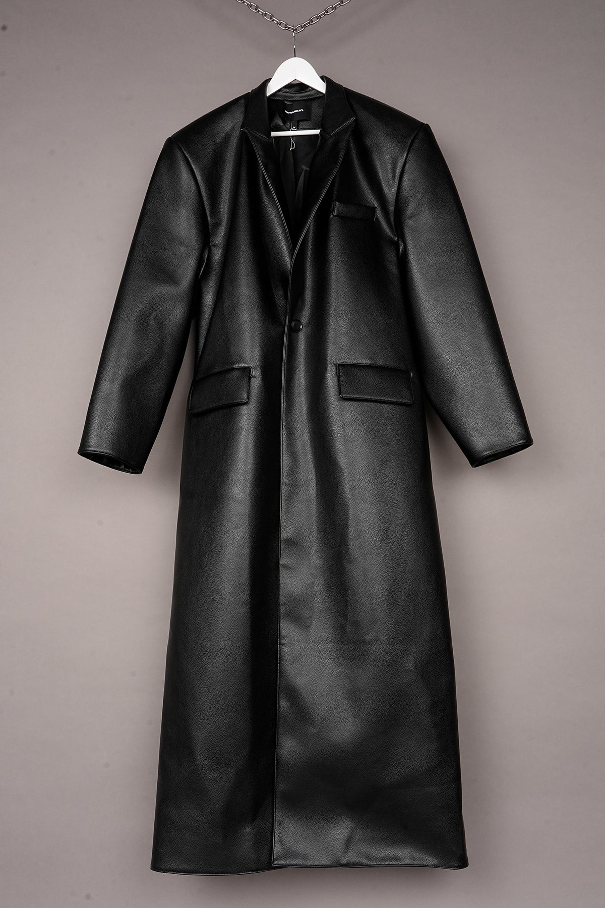 VEGAN LEATHER ELONGATED BLAZER COAT