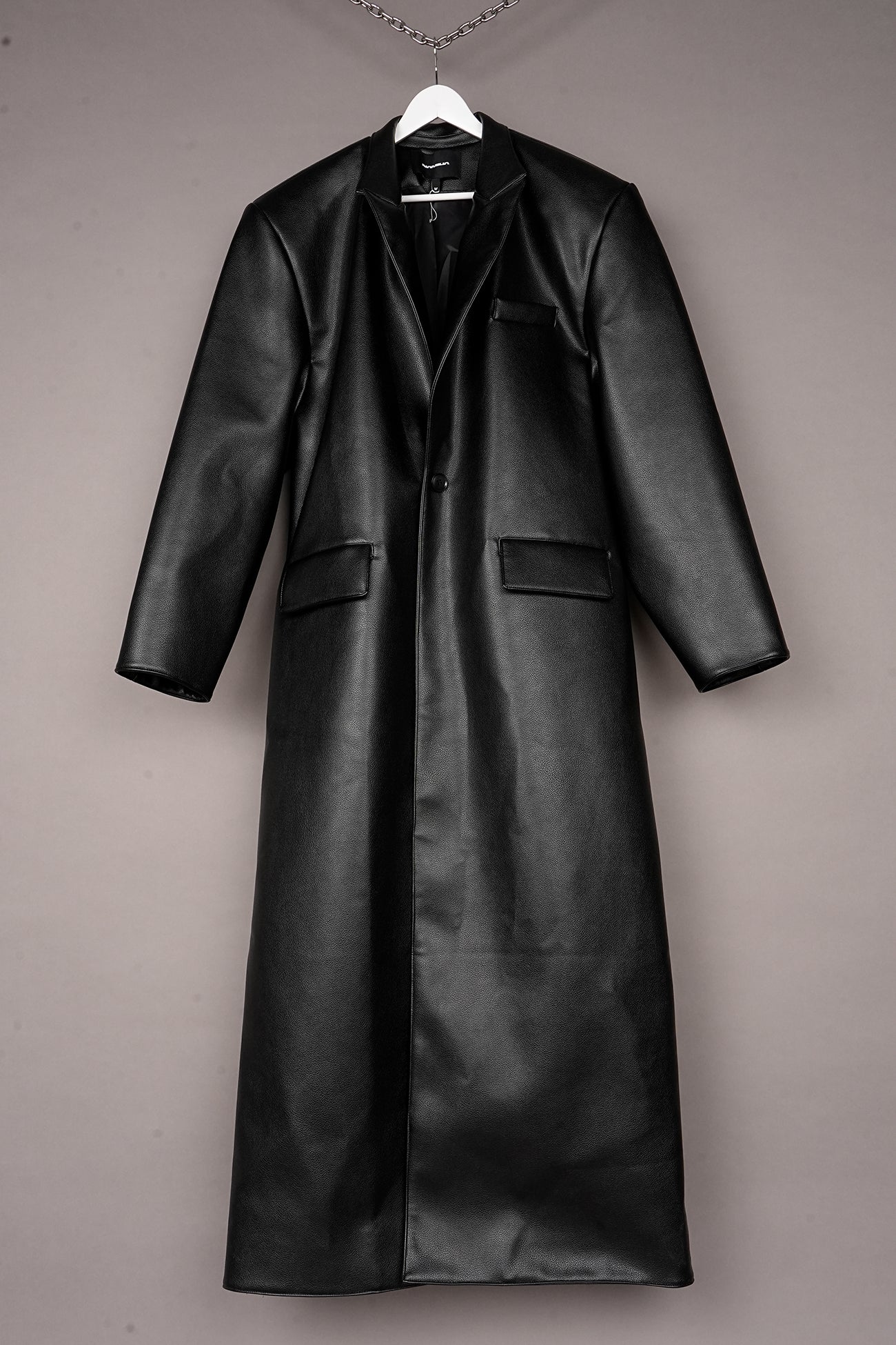 VEGAN LEATHER ELONGATED BLAZER COAT