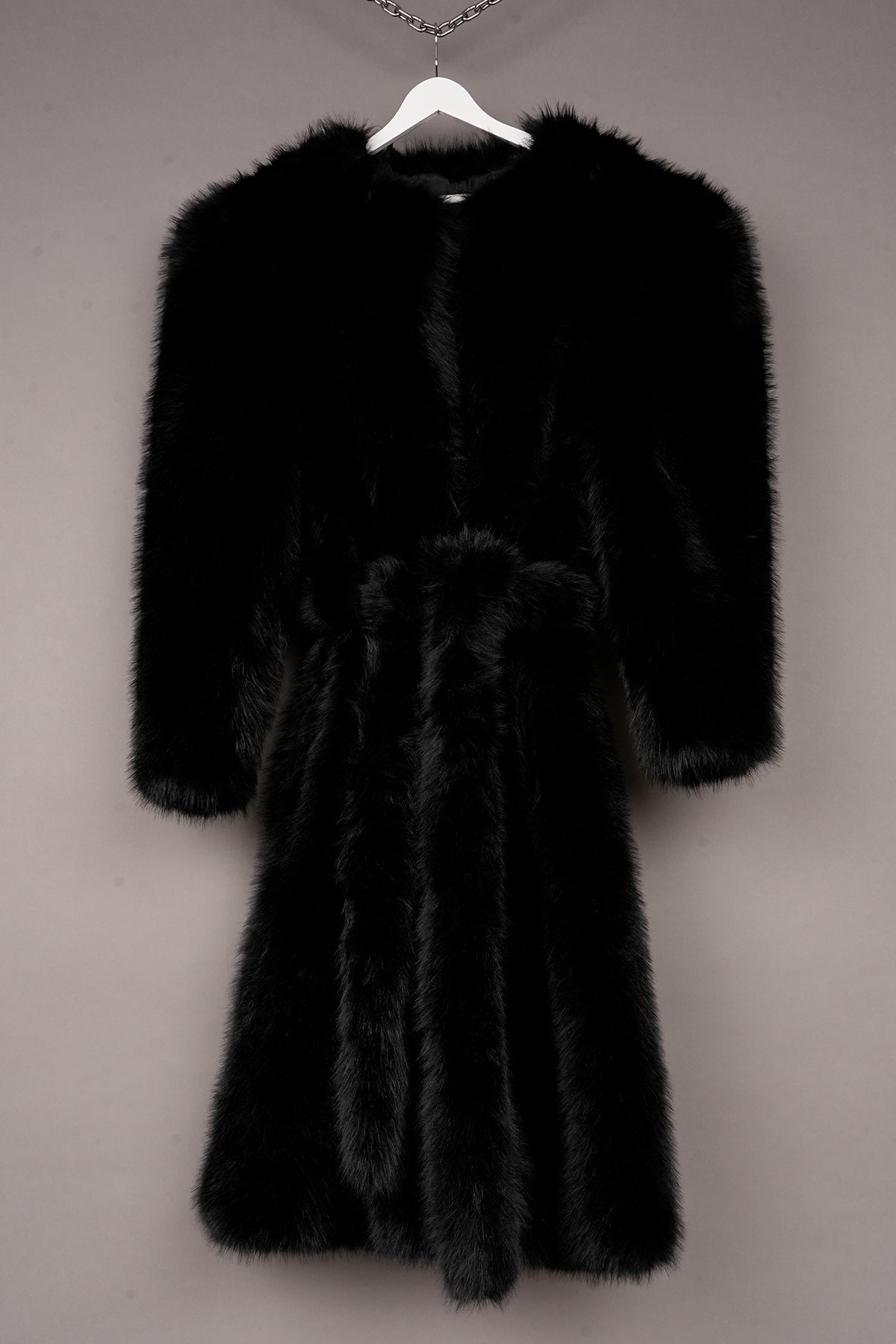 BLACK LUXE FAUX FUR LONG COAT - ONE OFF