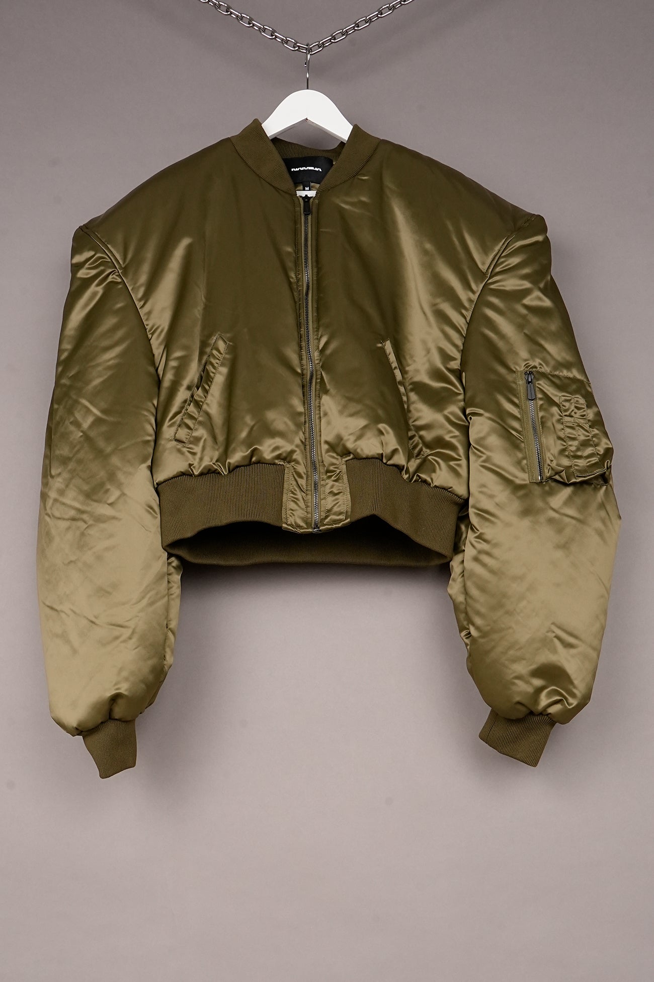 OLIVE NYLON BOMBER JACKET