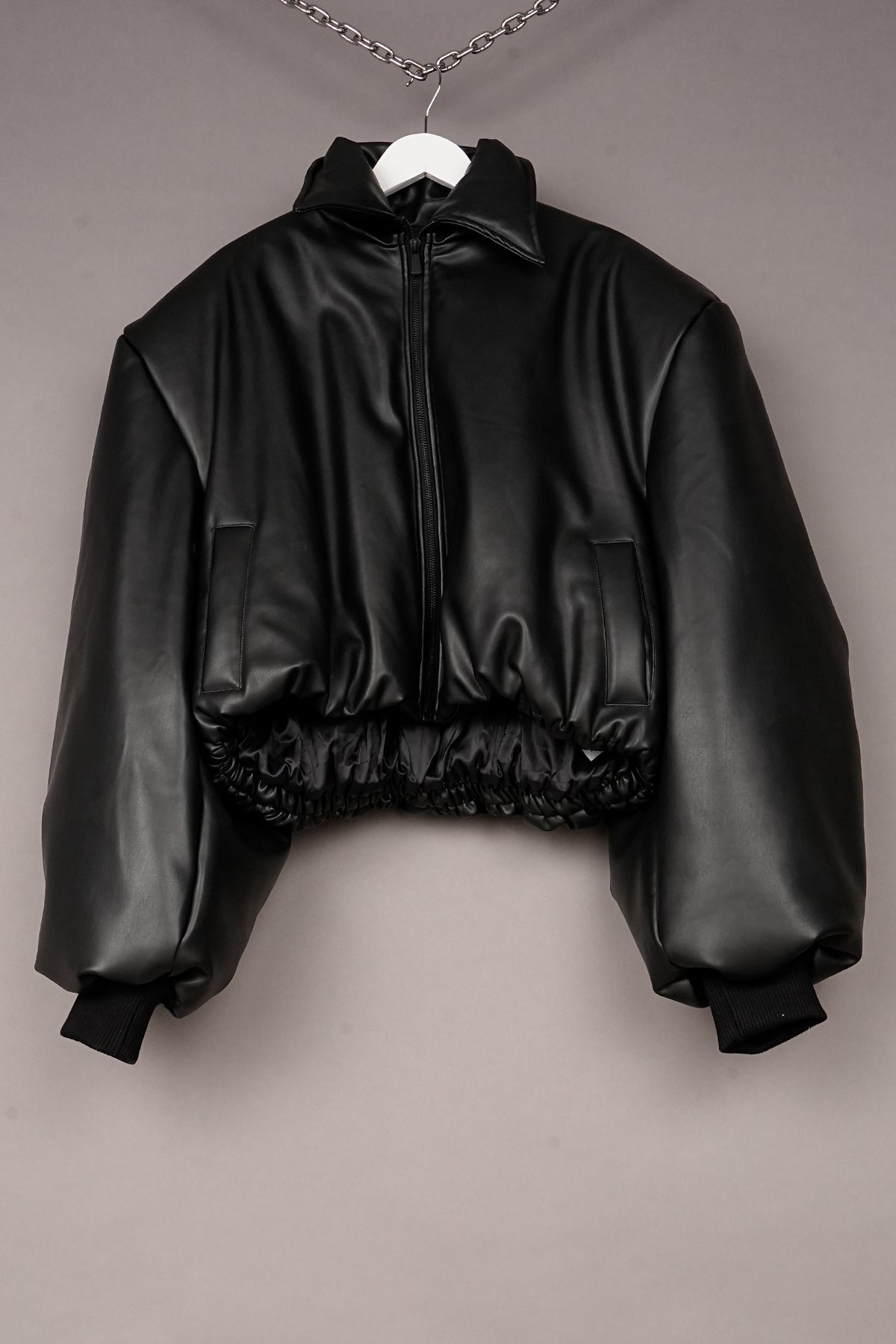 VEGAN LEATHER BALLOON BOMBER JACKET