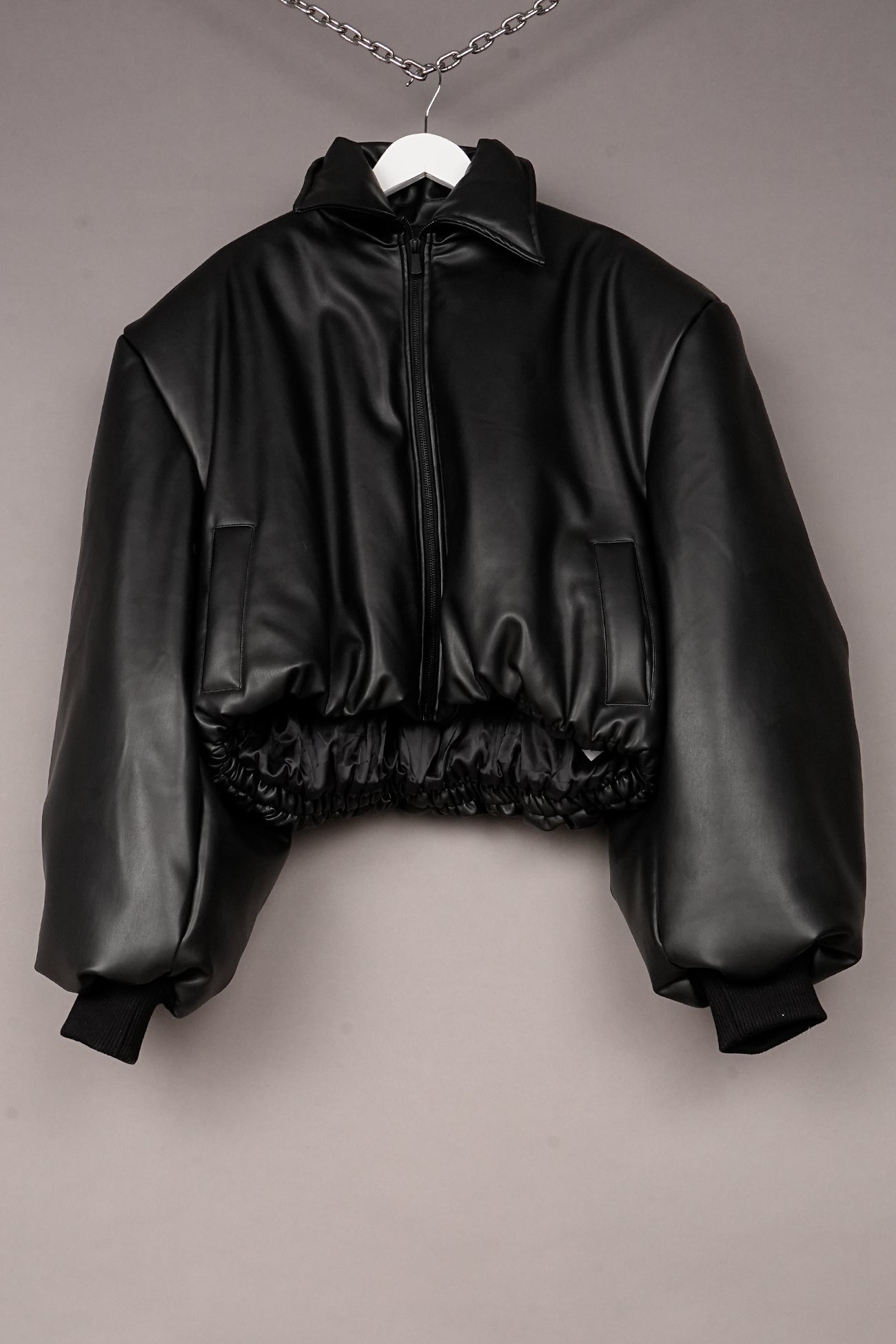 VEGAN LEATHER BALLOON BOMBER JACKET