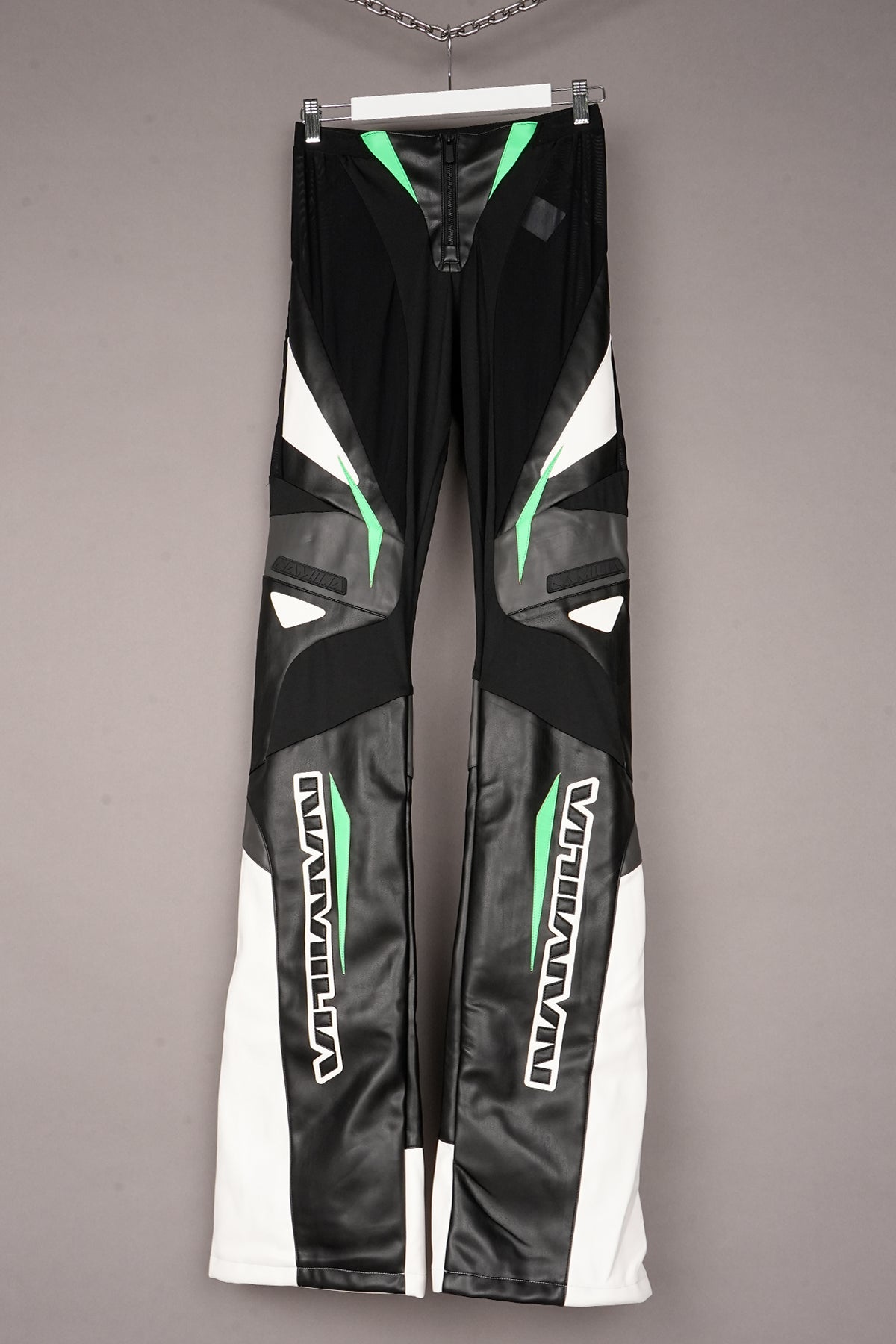 GREEN BLACK WHITE MOTO MESH PANTS