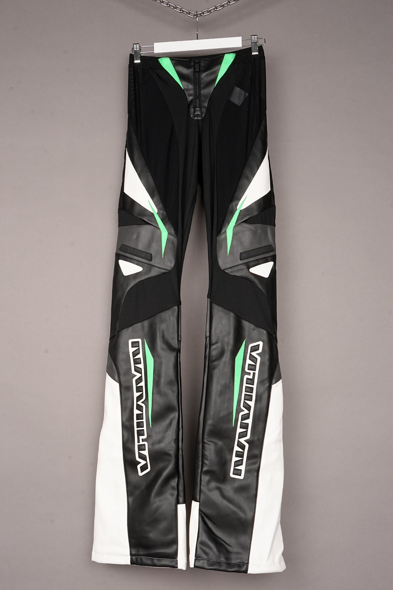 GREEN BLACK WHITE MOTO MESH PANTS