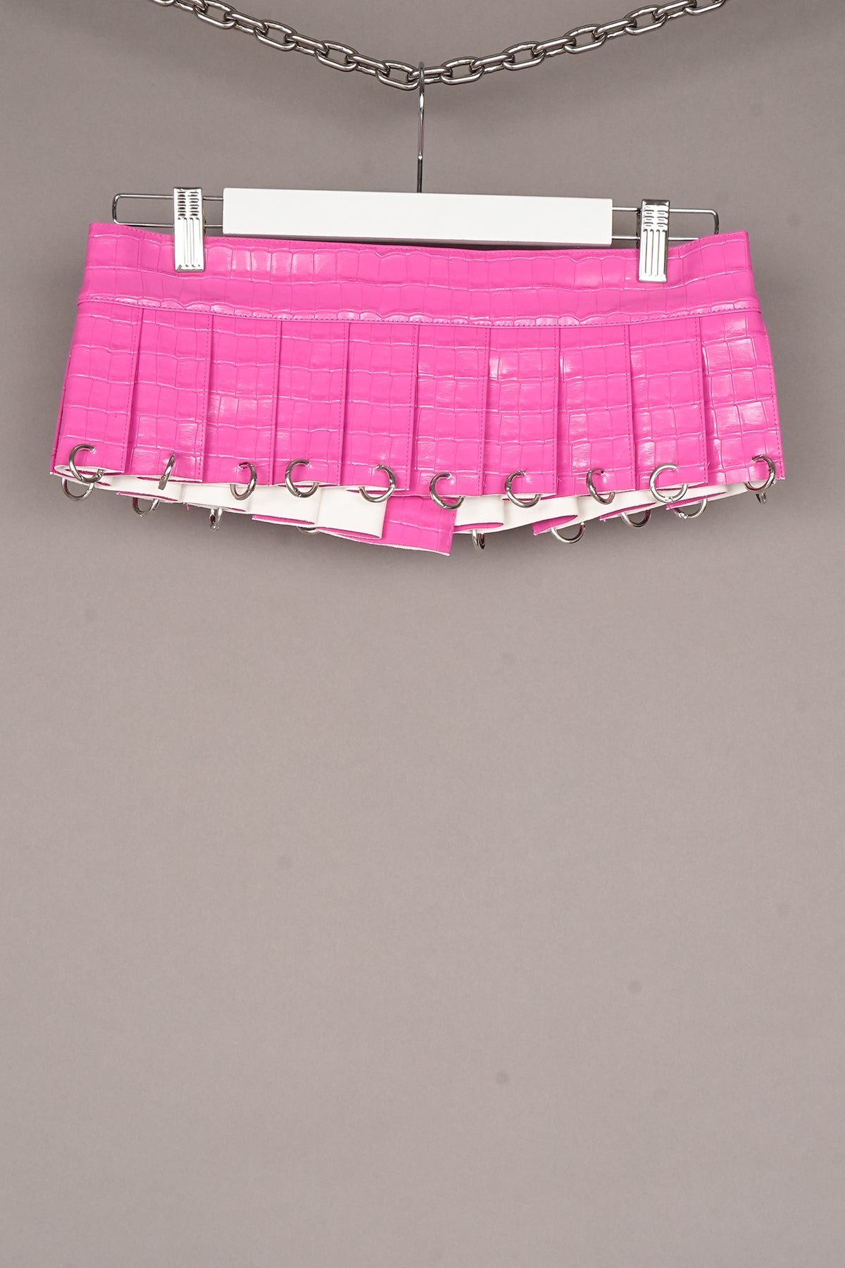 VEGAN LEATHER PINK CROC LEATHER MINI SKIRT WITH RINGS