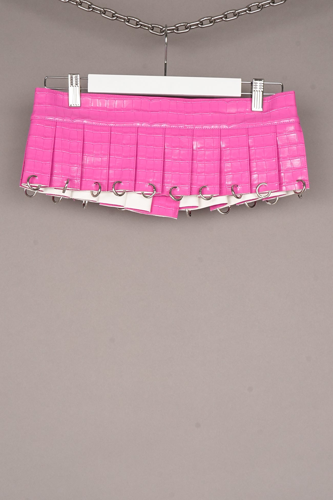 VEGAN LEATHER PINK CROC LEATHER MINI SKIRT WITH RINGS