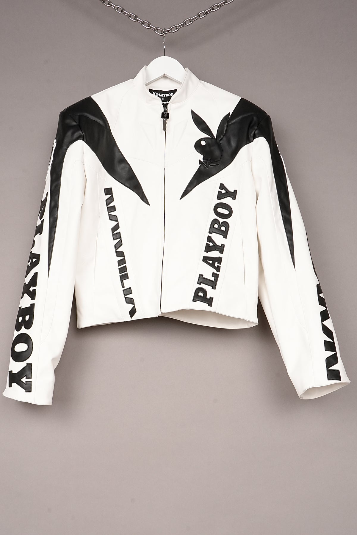 WHITE PLAYBOY MOTO JACKET - ONE OFF