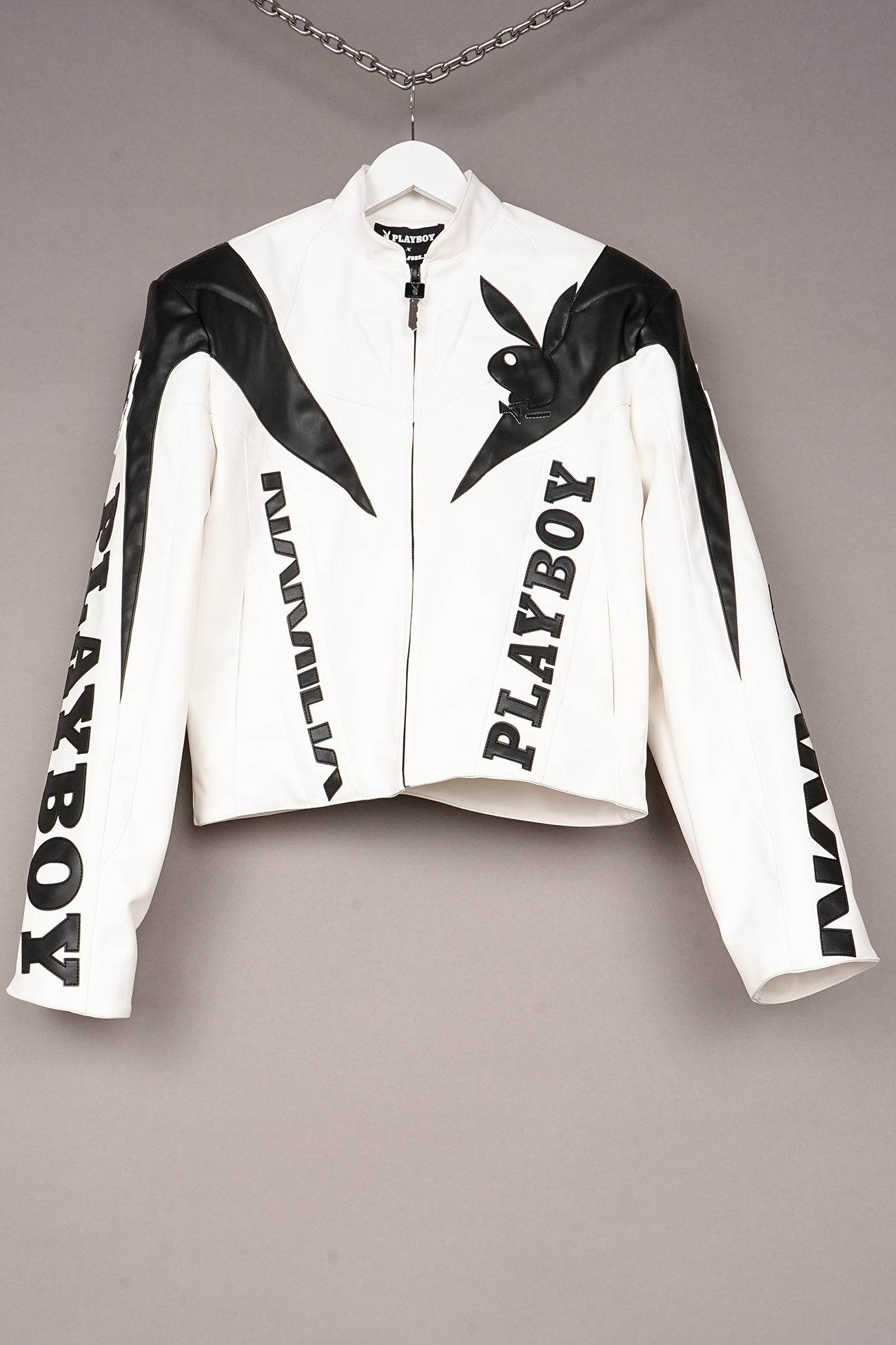 WHITE PLAYBOY MOTO JACKET - ONE OFF