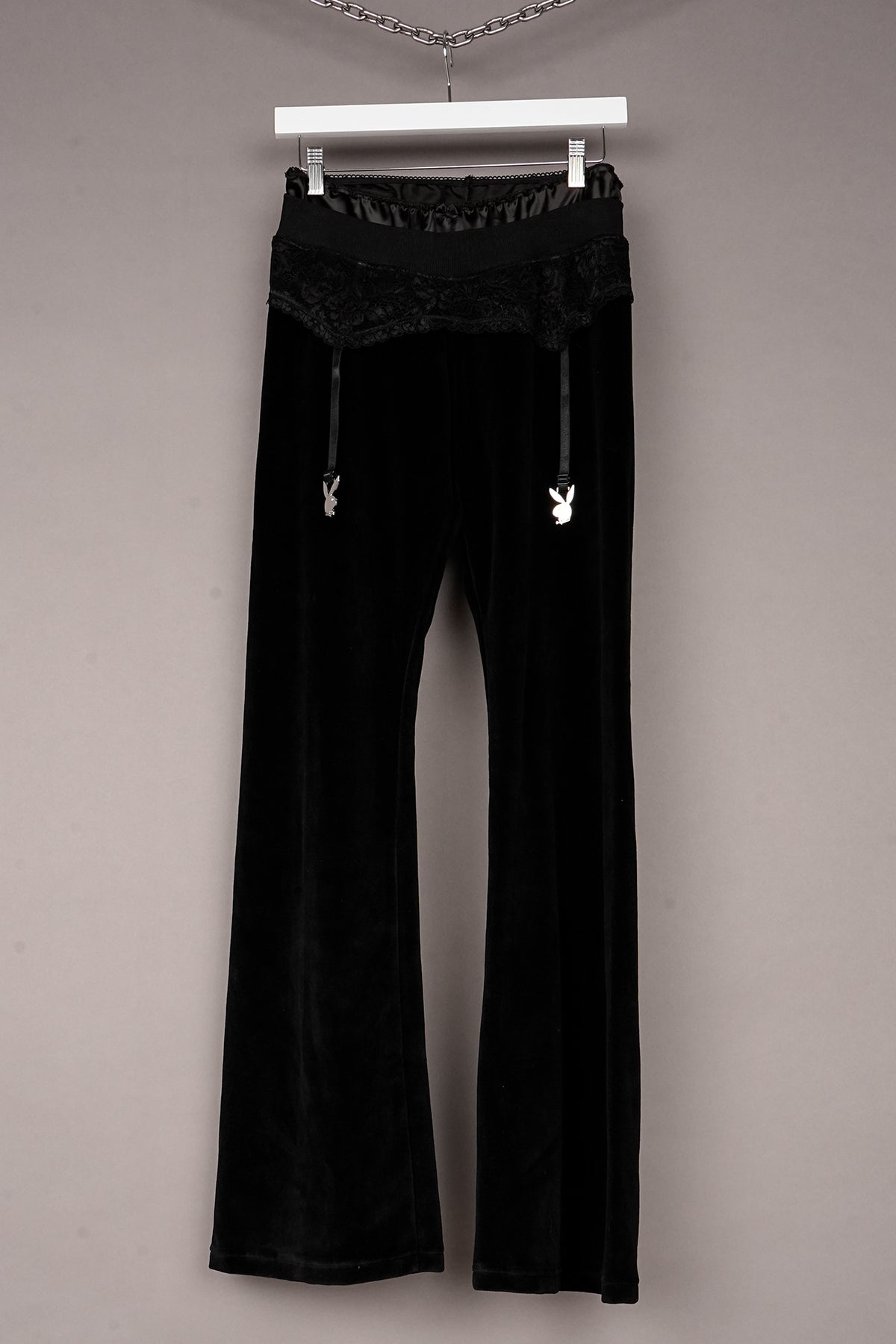 BLACK VELOUR GARTER PLAYBOY PANTS