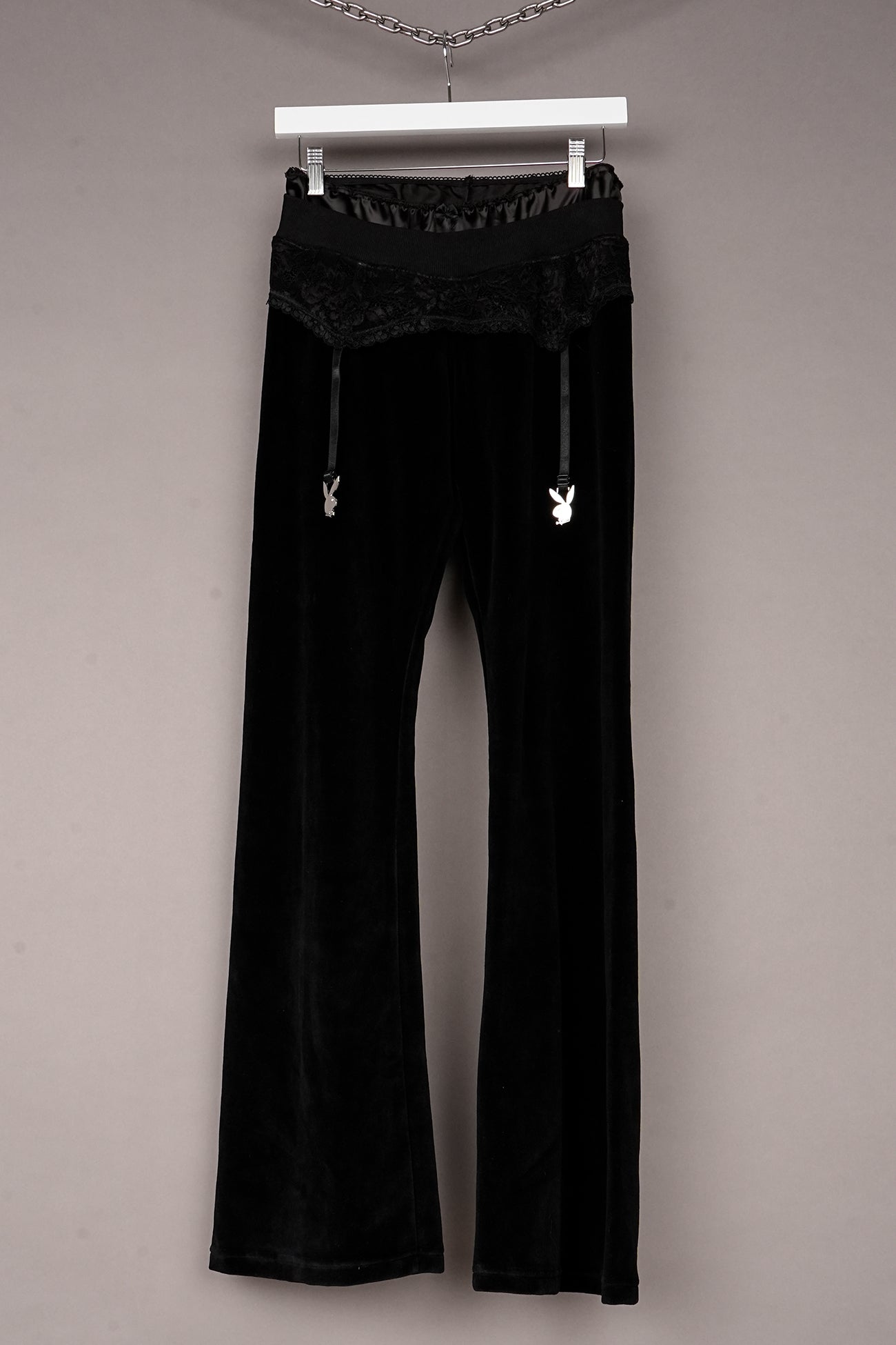 BLACK VELOUR GARTER PLAYBOY PANTS