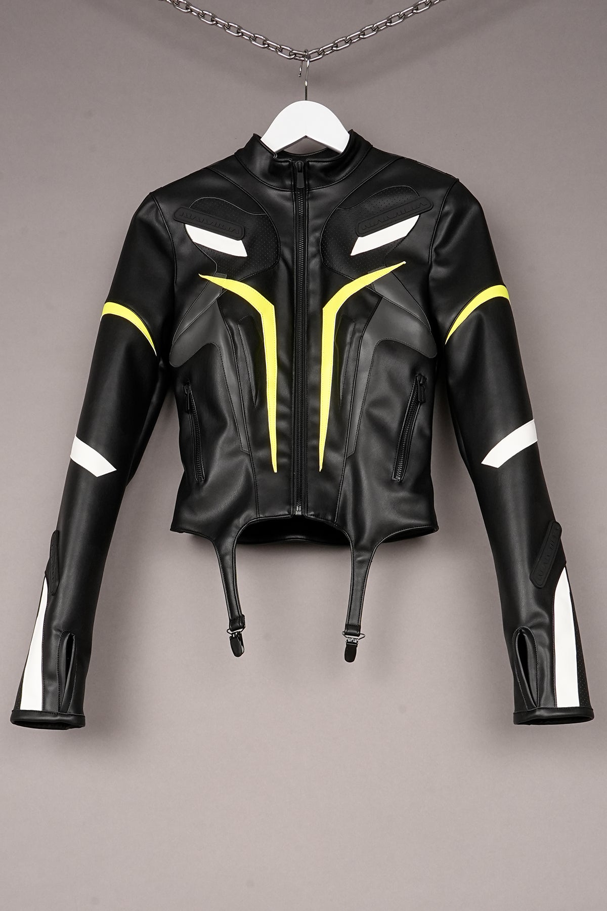 BLACK YELLOW MOTO SUSPENDER JACKET