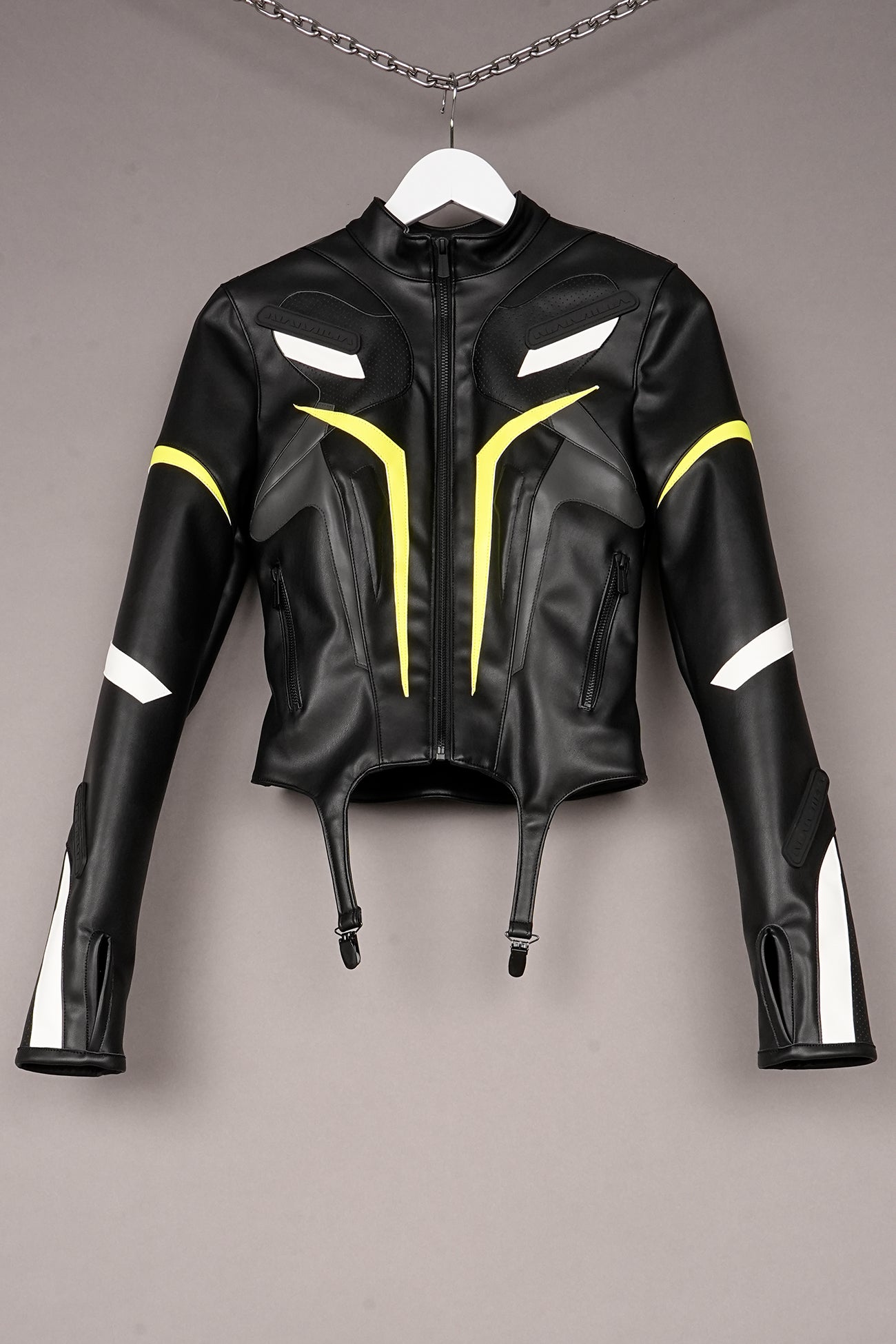 BLACK YELLOW MOTO SUSPENDER JACKET