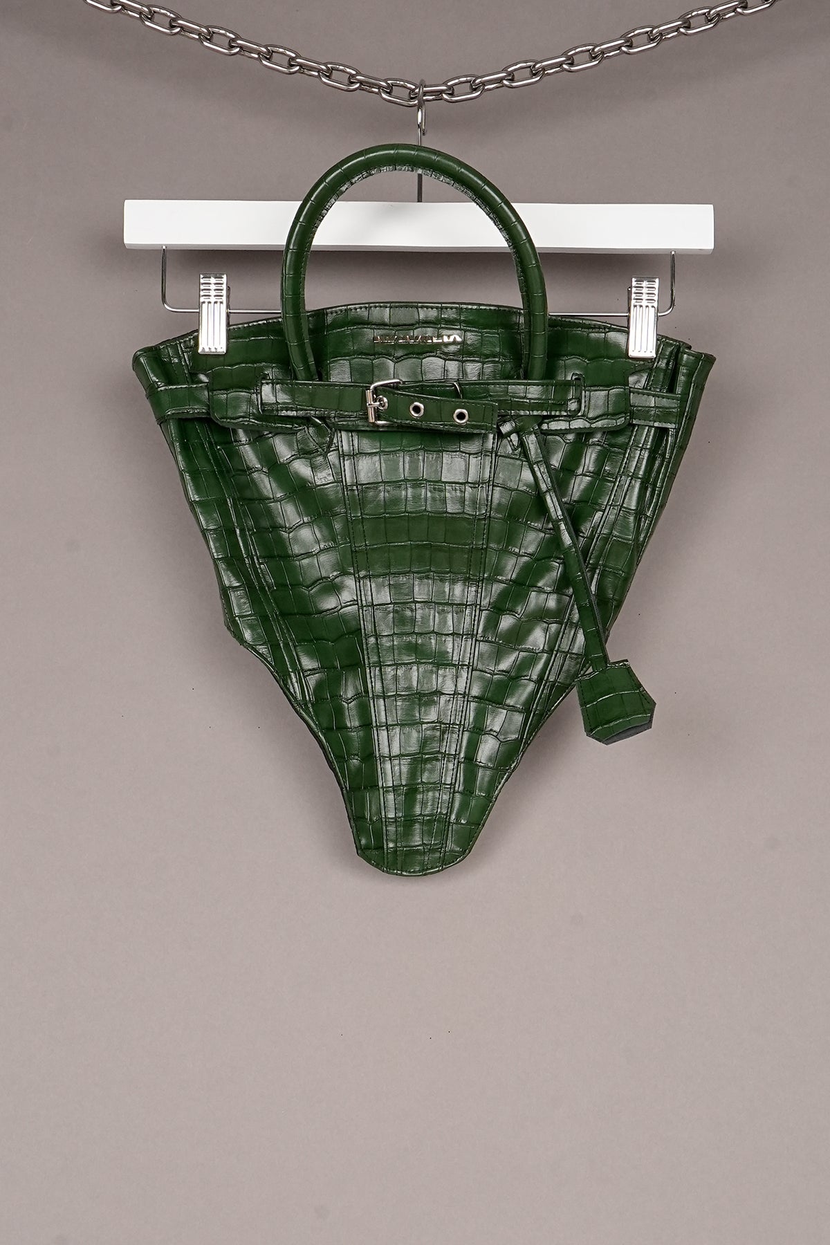 VEGAN LEATHER GREEN CROC CORSET TOP