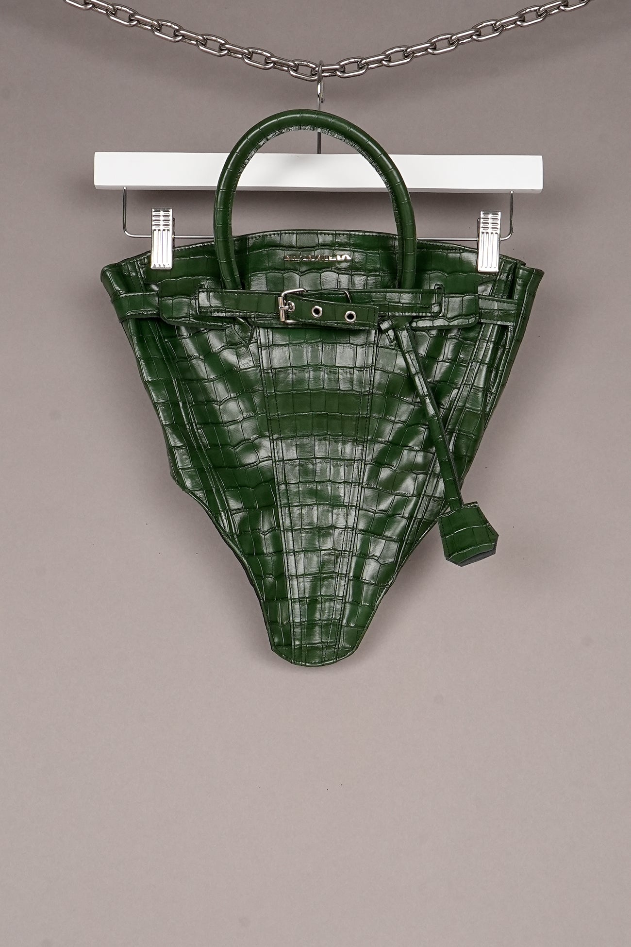 VEGAN LEATHER GREEN CROC CORSET TOP