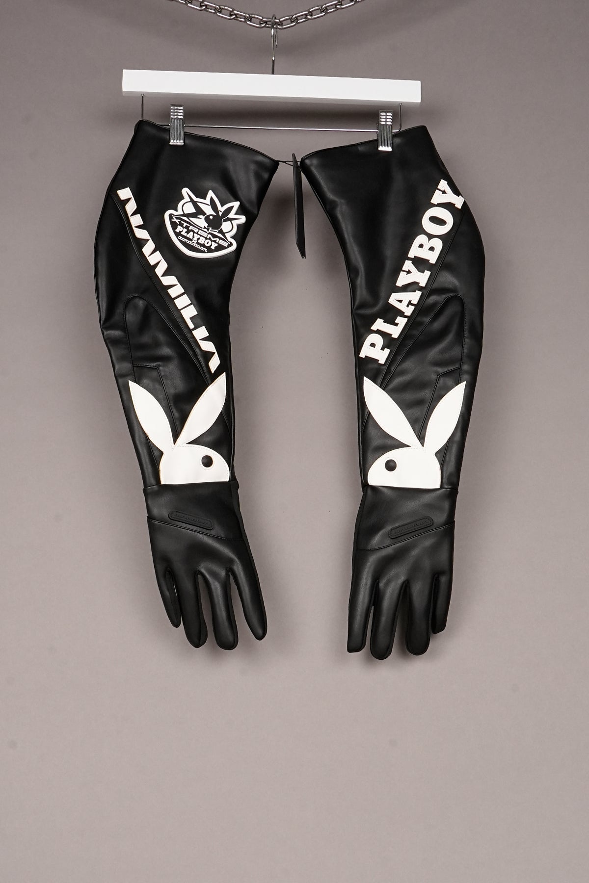 BLACK WHITE PLAYBOY GLOVES - ONE OFF