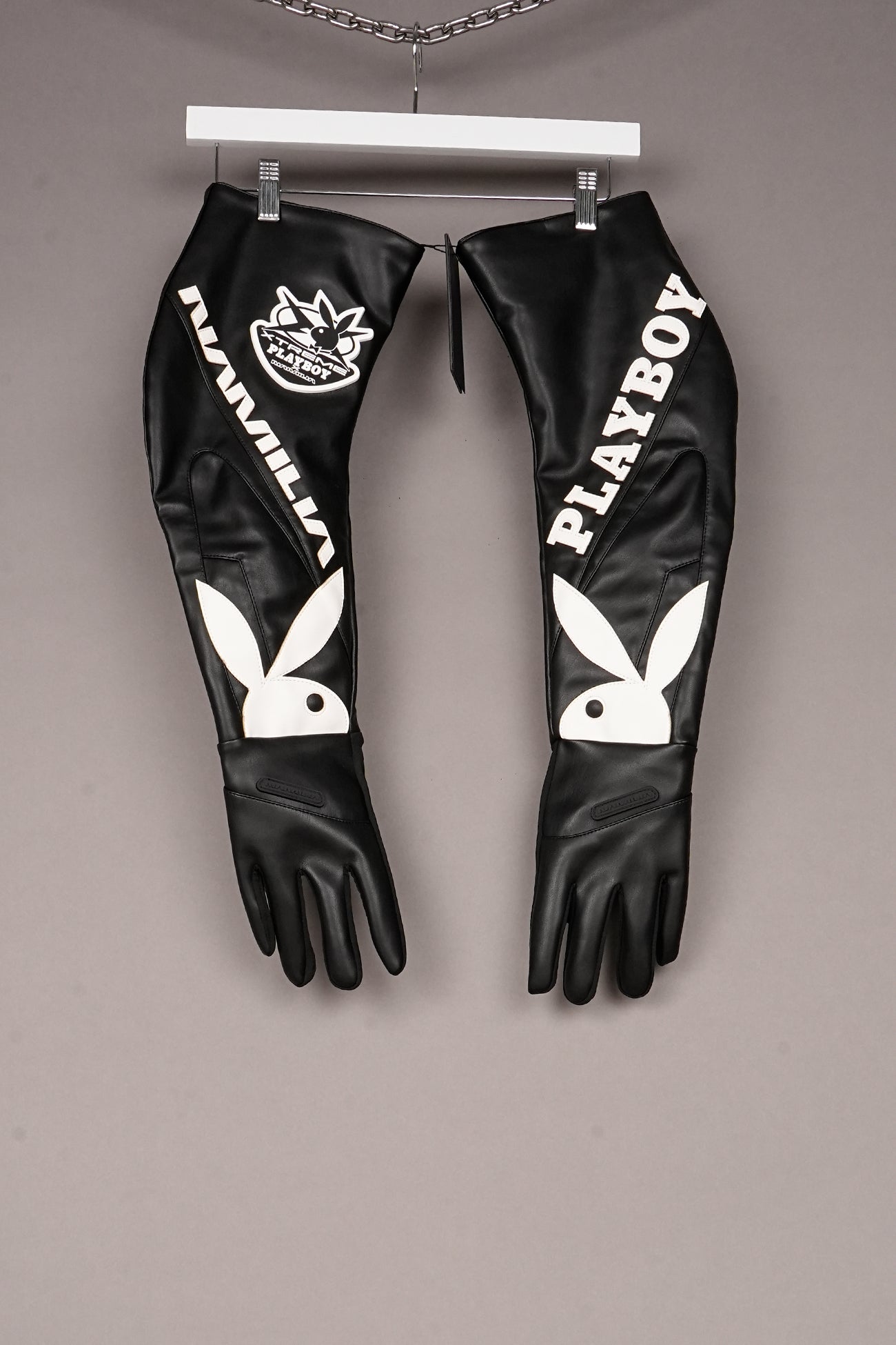 BLACK WHITE PLAYBOY GLOVES - ONE OFF
