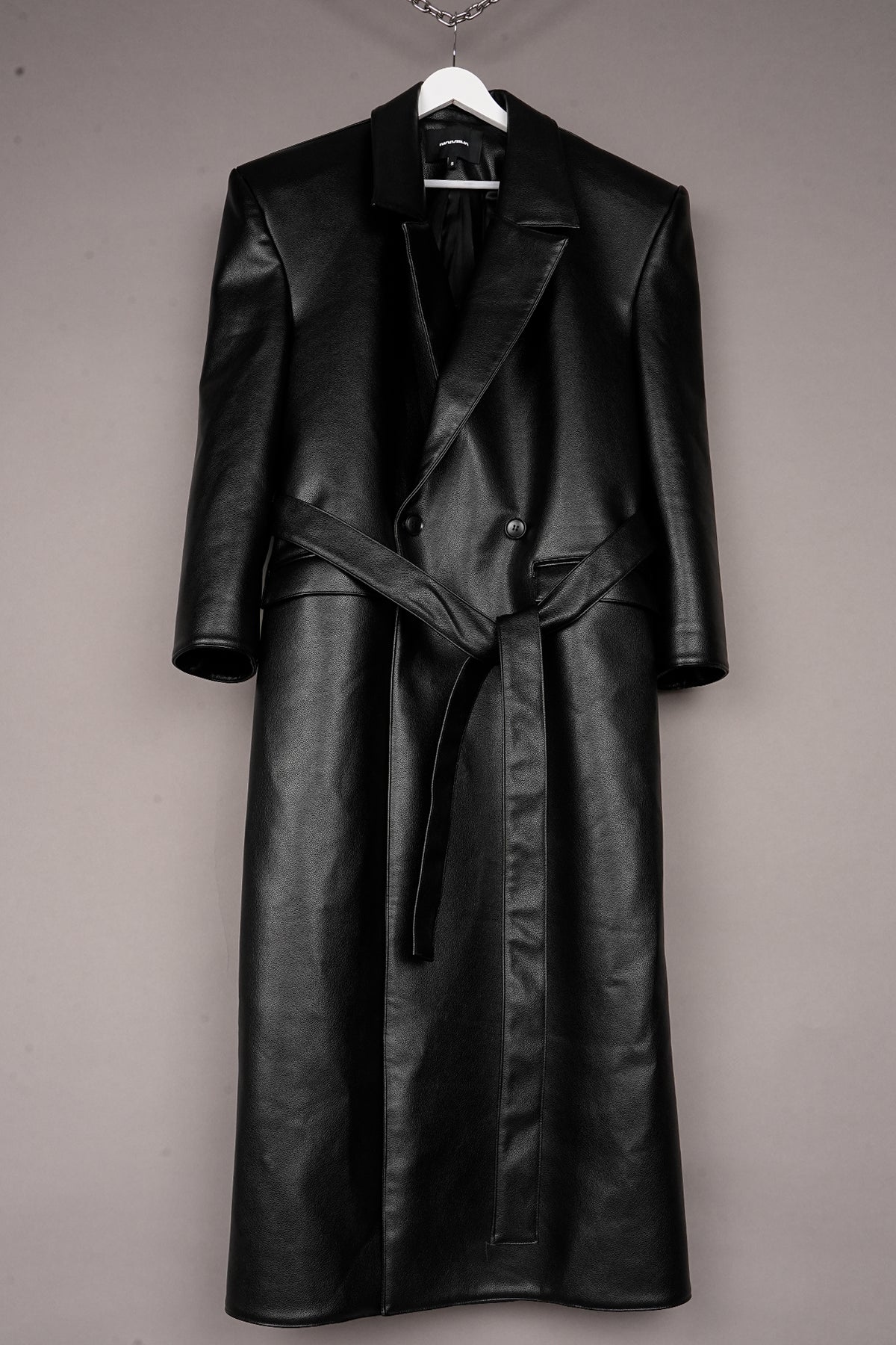 BELTED VEGAN LEATHER BLAZER COAT - ONE OFF