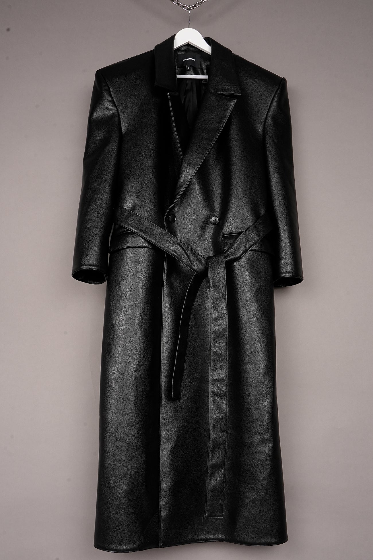 BELTED VEGAN LEATHER BLAZER COAT - ONE OFF