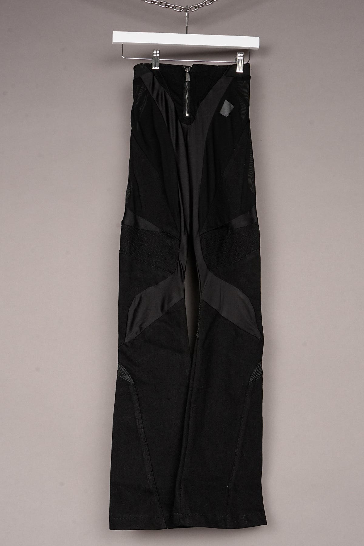 BLACK DENIM MOTO MESH PANTS