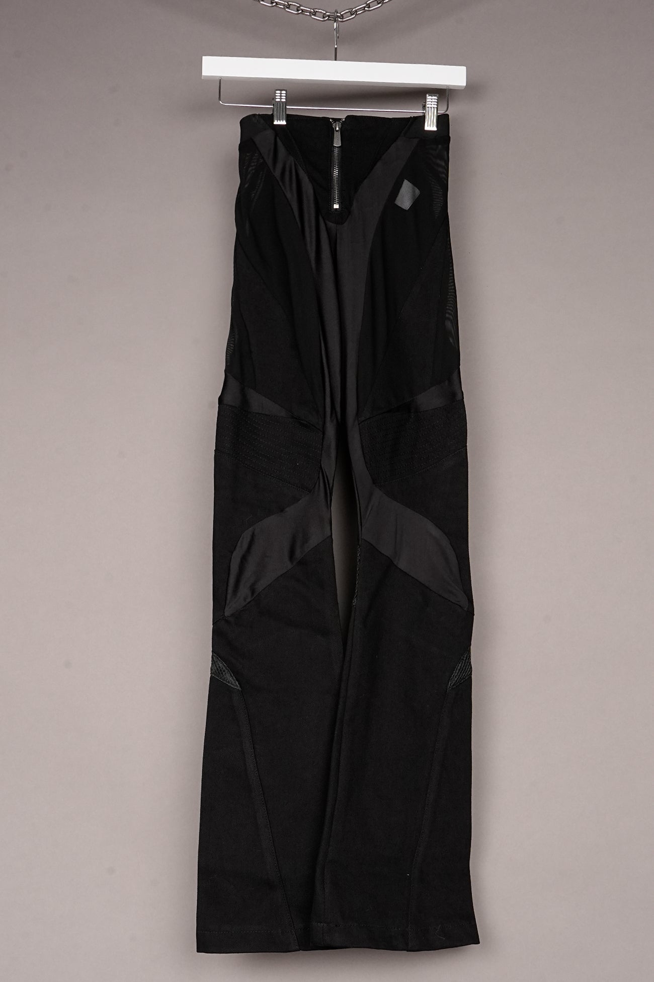BLACK DENIM MOTO MESH PANTS