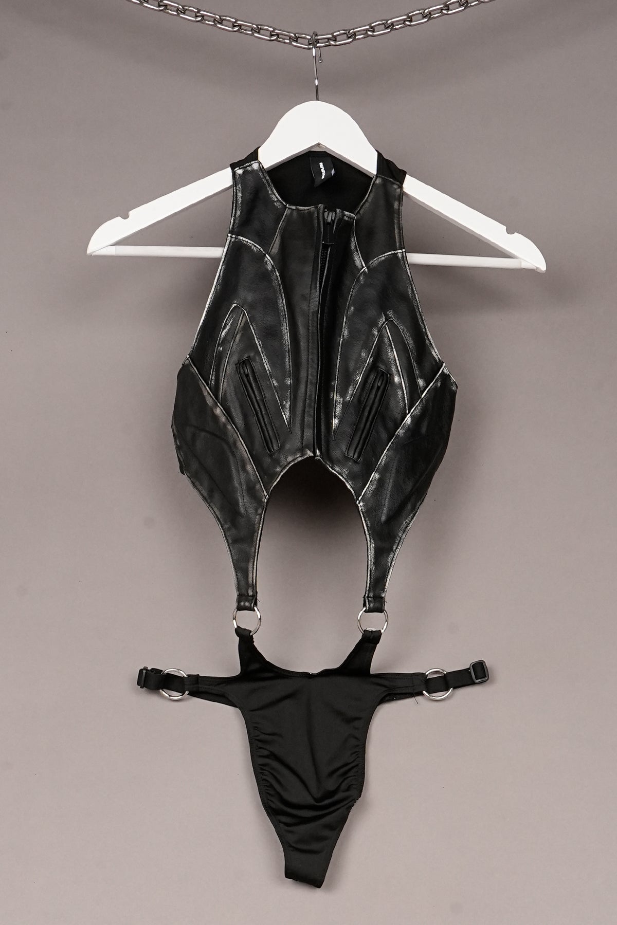 BLACK WASHED MOTO BODY POUCH PANTY - ONE OFF