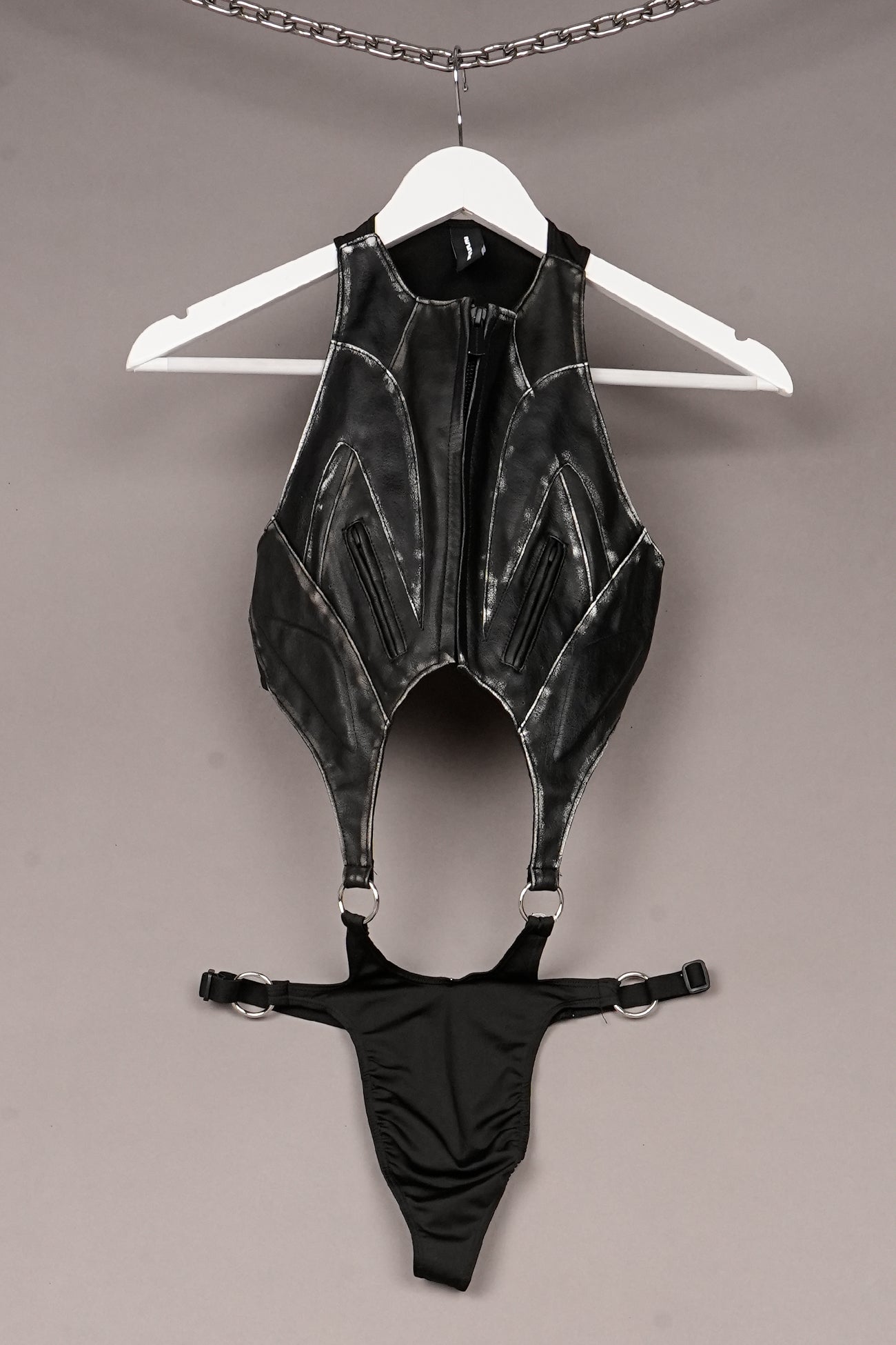 BLACK WASHED MOTO BODY POUCH PANTY - ONE OFF