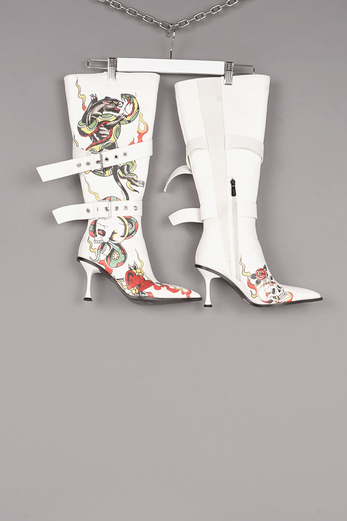 WHITE ED HARDY X NAMILIA TATTOO BELT BOOTS