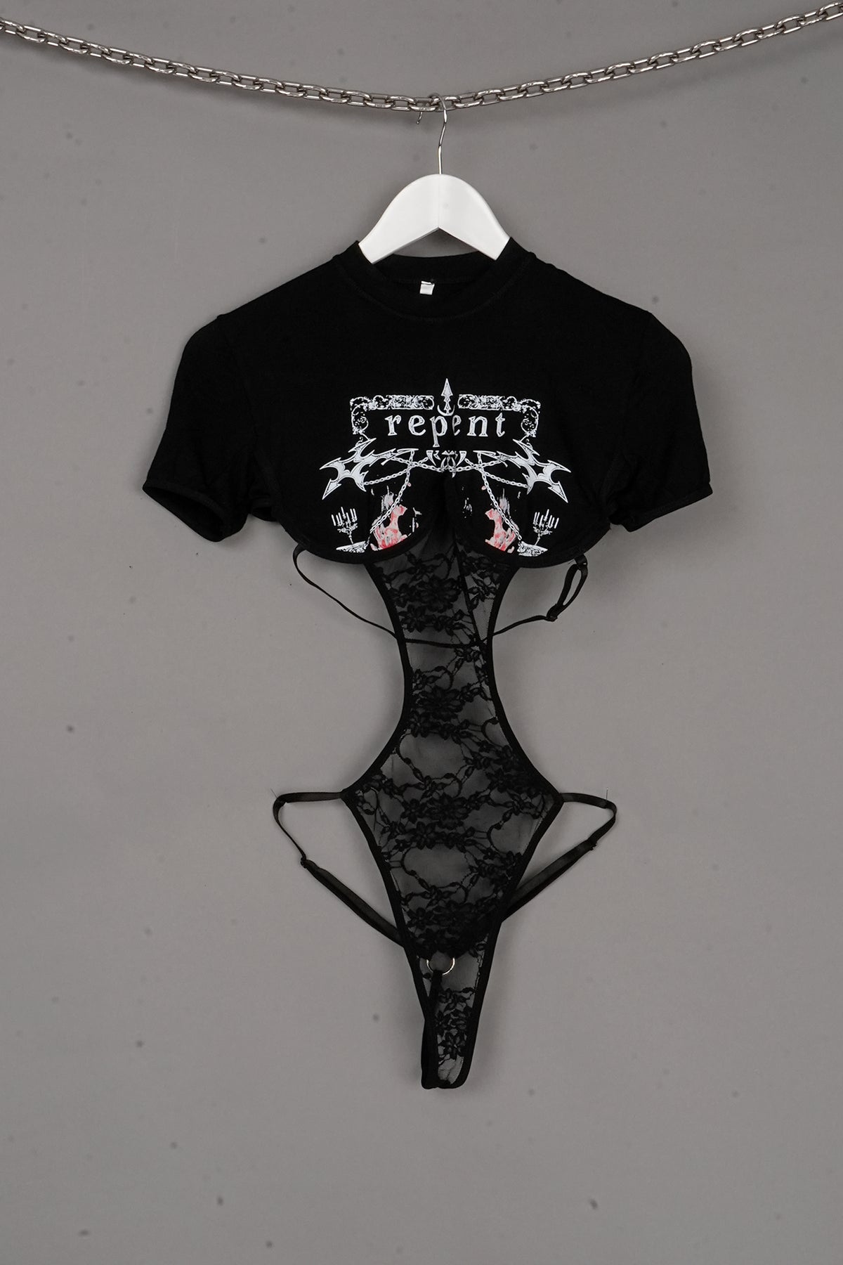 LINGERIE LACE BODYSUIT BLACK